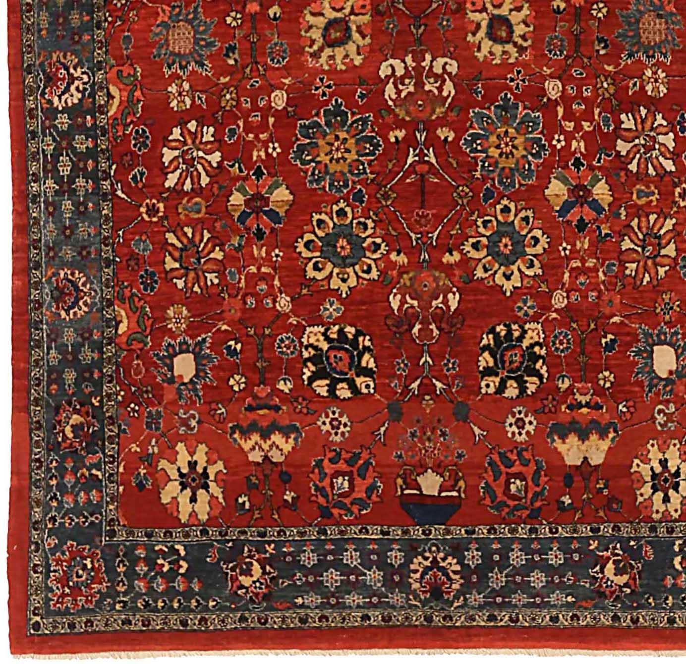 Persischer Bijar Kleiner Teppich CIRCA 1940 - Wolle Marineblau Rot Gelb 72684 (Asiatisch) im Angebot