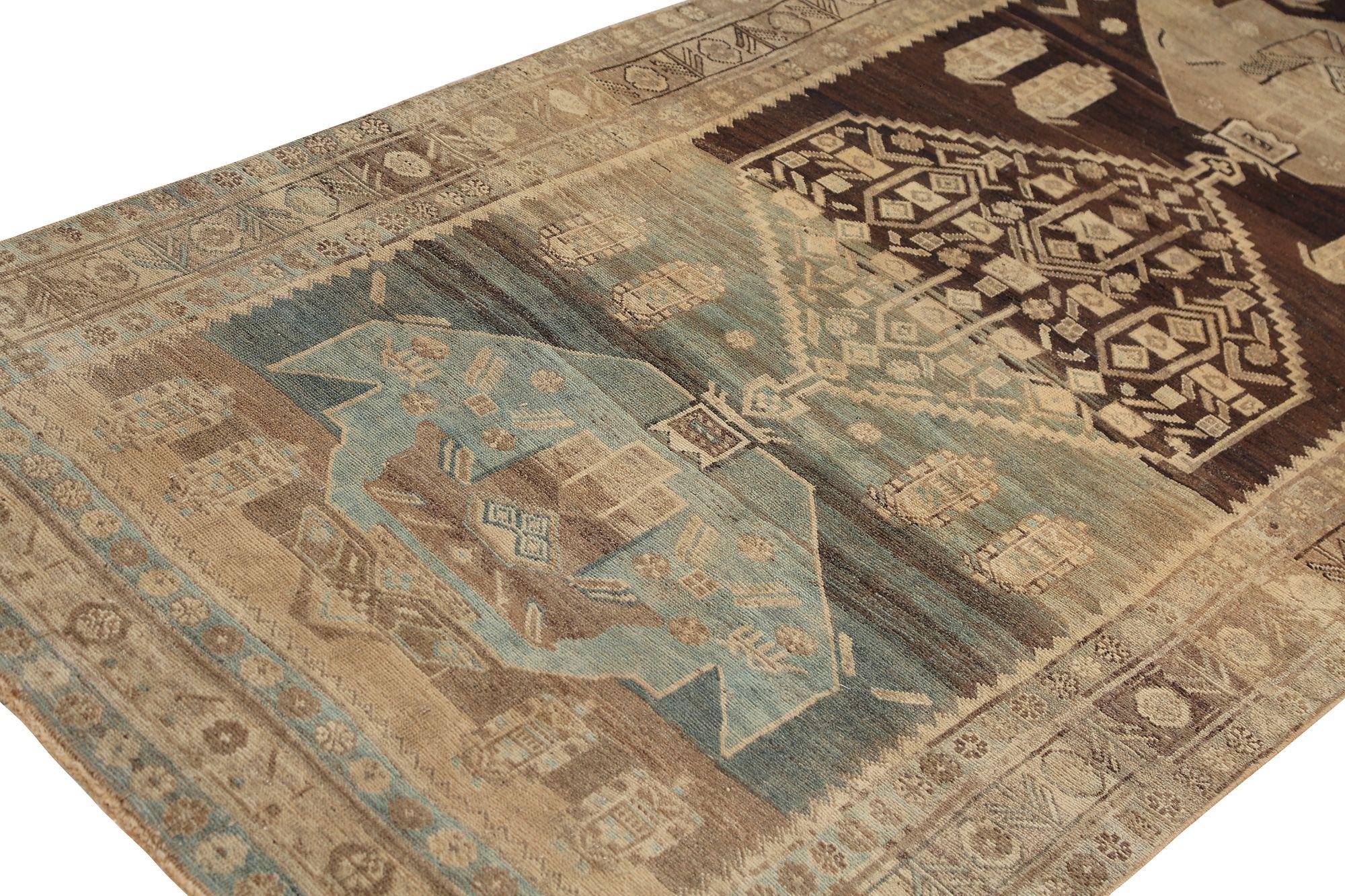 Persischer Bijar Small Teppich - Wolle Blau Braun Design - 96859 im Zustand „Hervorragend“ im Angebot in Dallas, TX