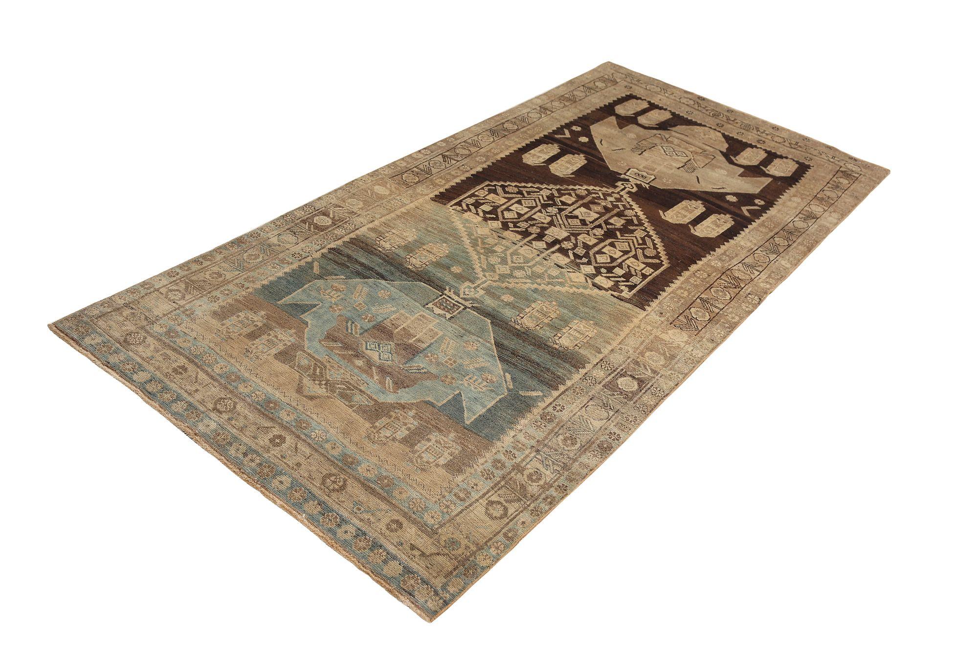 Persischer Bijar Small Teppich - Wolle Blau Braun Design - 96859 (20. Jahrhundert) im Angebot