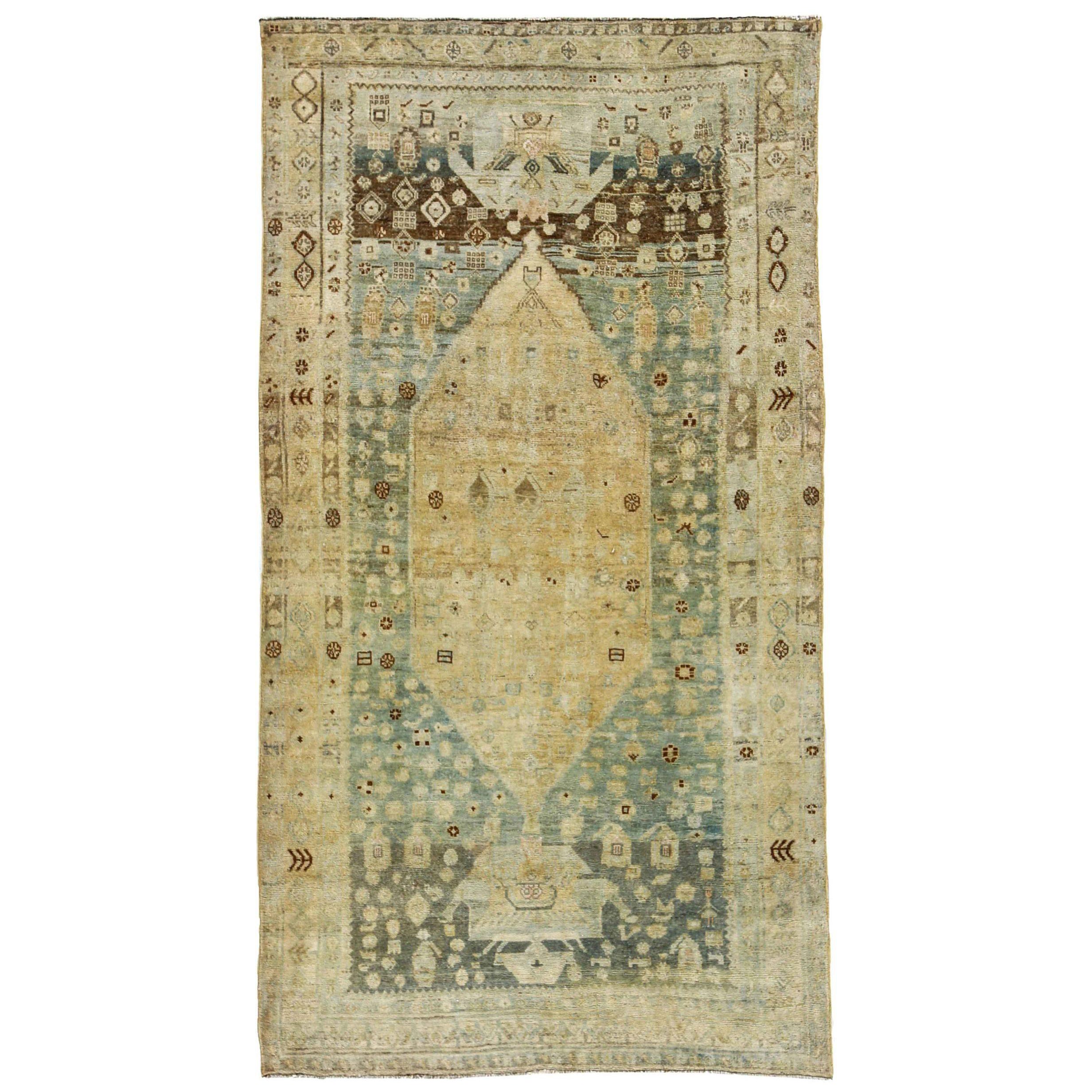 Persischer Bijar Small Teppich - Wolle Blau Braun Elfenbein Design - 91209