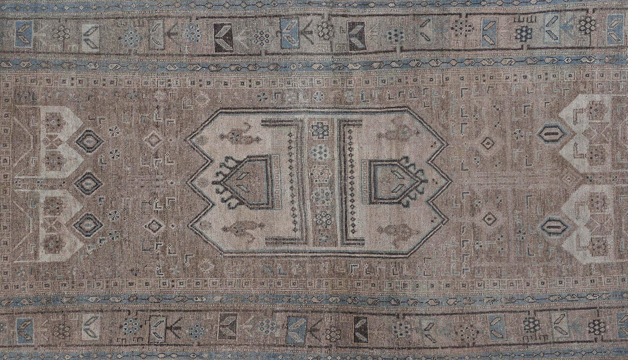 Persischer Bijar Small Teppich - Wolle Blau Braun Taupe Design - 97614 im Zustand „Hervorragend“ im Angebot in Dallas, TX