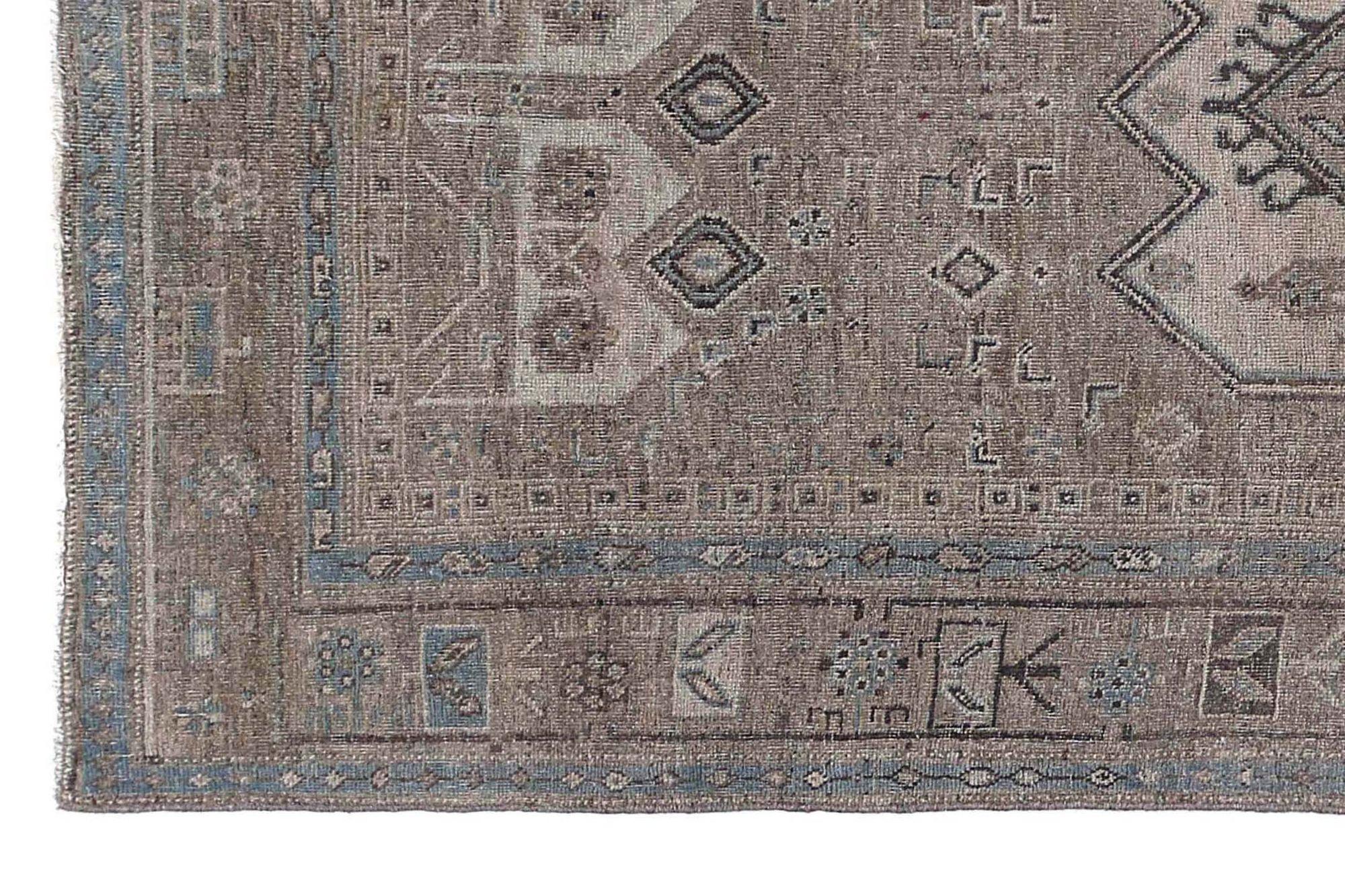 Persischer Bijar Small Teppich - Wolle Blau Braun Taupe Design - 97614 (20. Jahrhundert) im Angebot