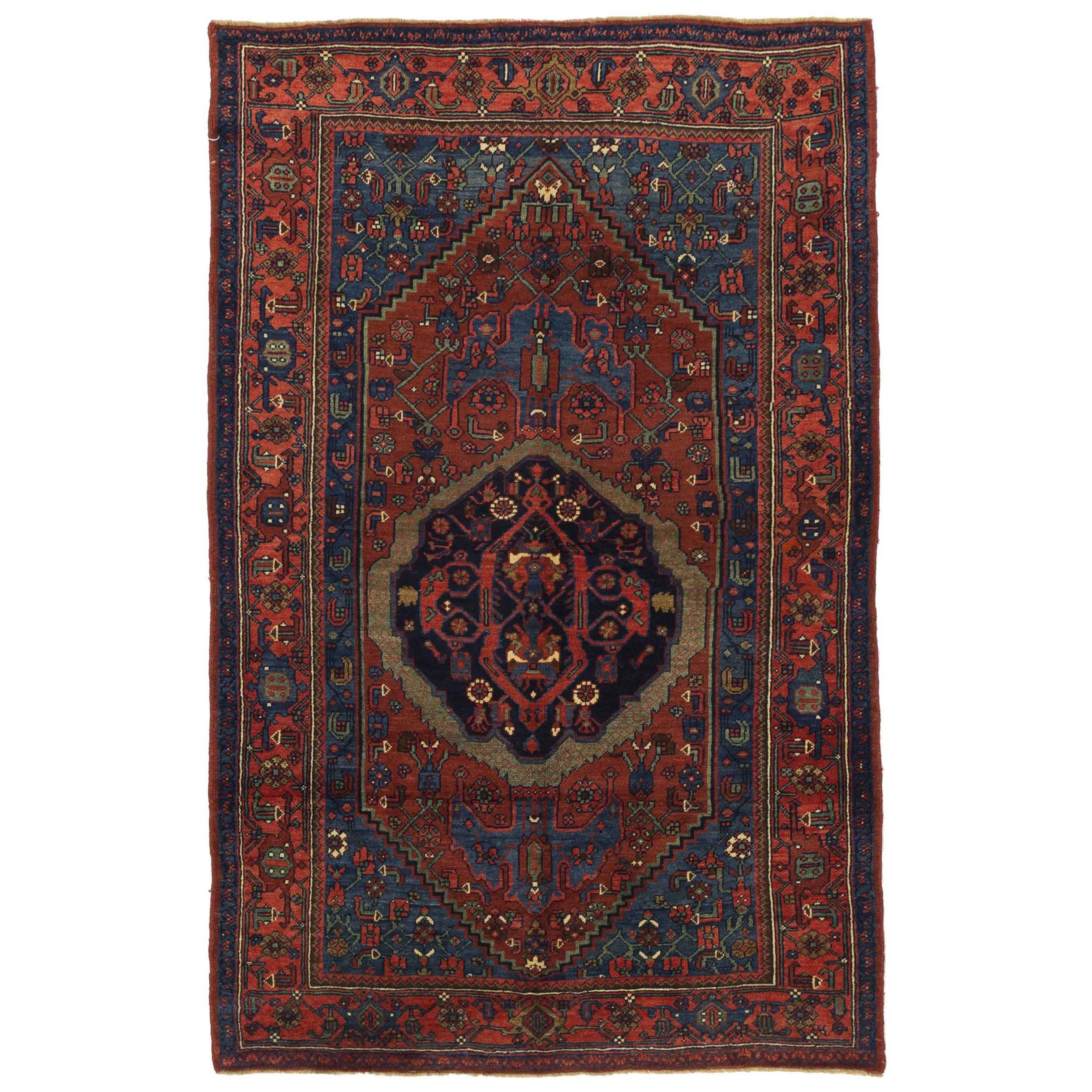 Persischer Bijar Kleiner Teppich aus Wolle in Blau, Marineblau, Blau und Rot 10643