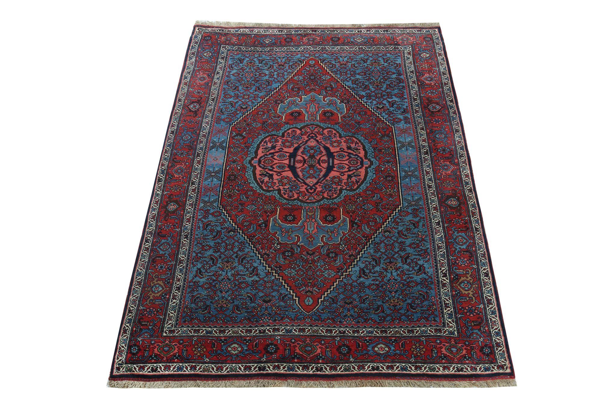 Persischer Bijar Kleiner Teppich - Wolle Blau Rosa Rot Design - 97175 im Zustand „Hervorragend“ im Angebot in Dallas, TX