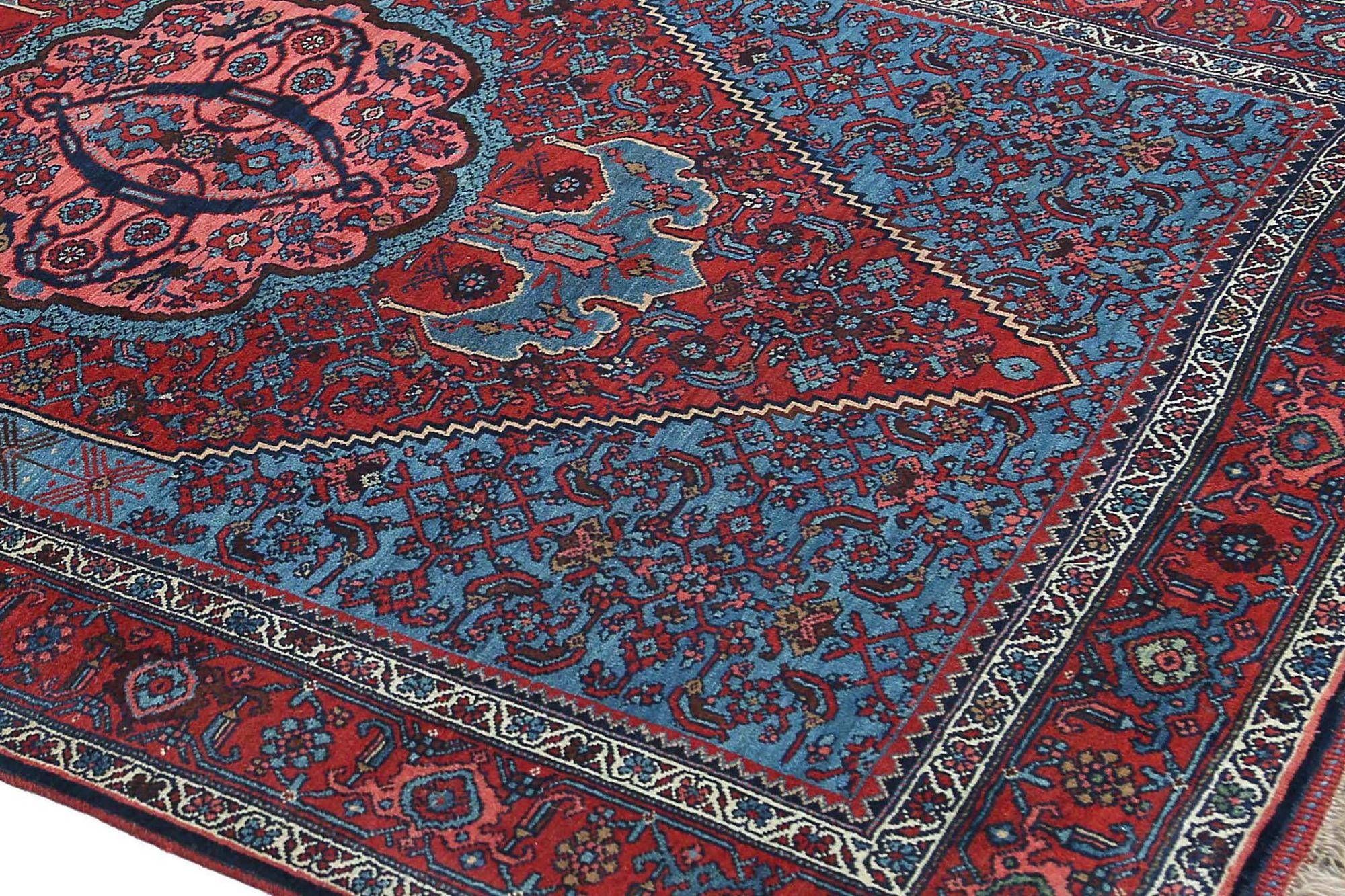 Persischer Bijar Kleiner Teppich - Wolle Blau Rosa Rot Design - 97175 (20. Jahrhundert) im Angebot