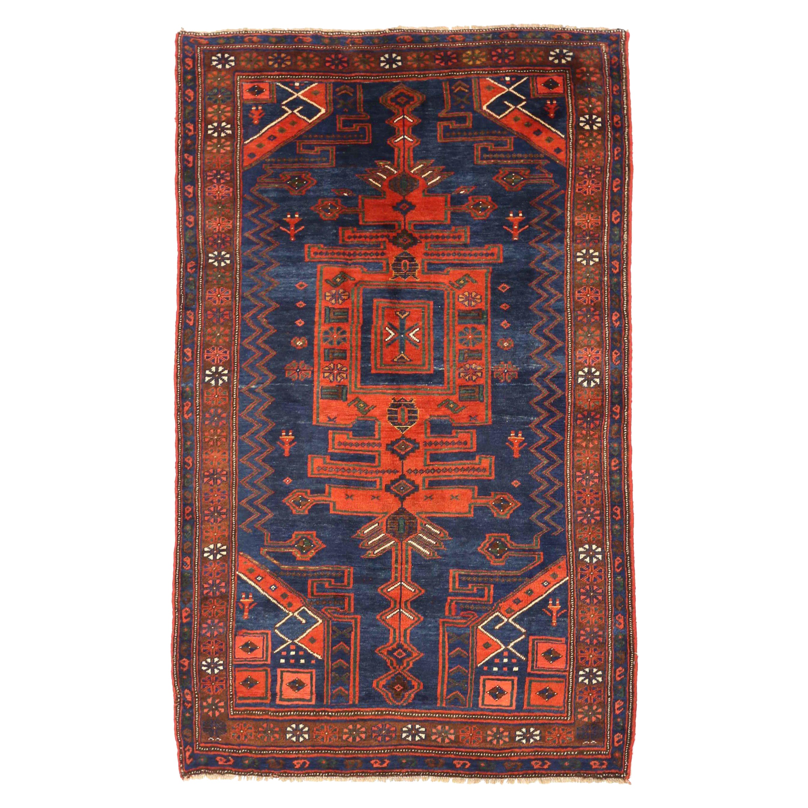 Persischer Bijar Kleiner Teppich - Wolle Blau Rot Design - 75449