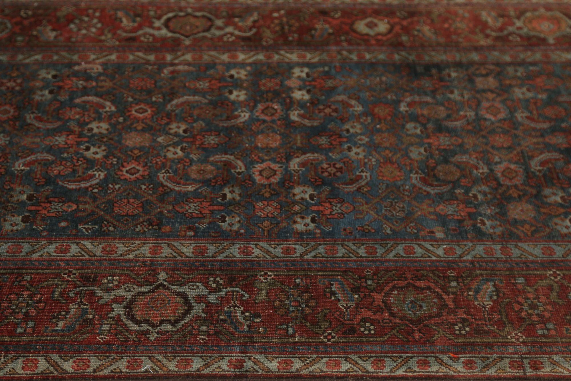 Persischer Bijar Kleiner Teppich - Wolle Blau Rot Design - 96865 (20. Jahrhundert) im Angebot