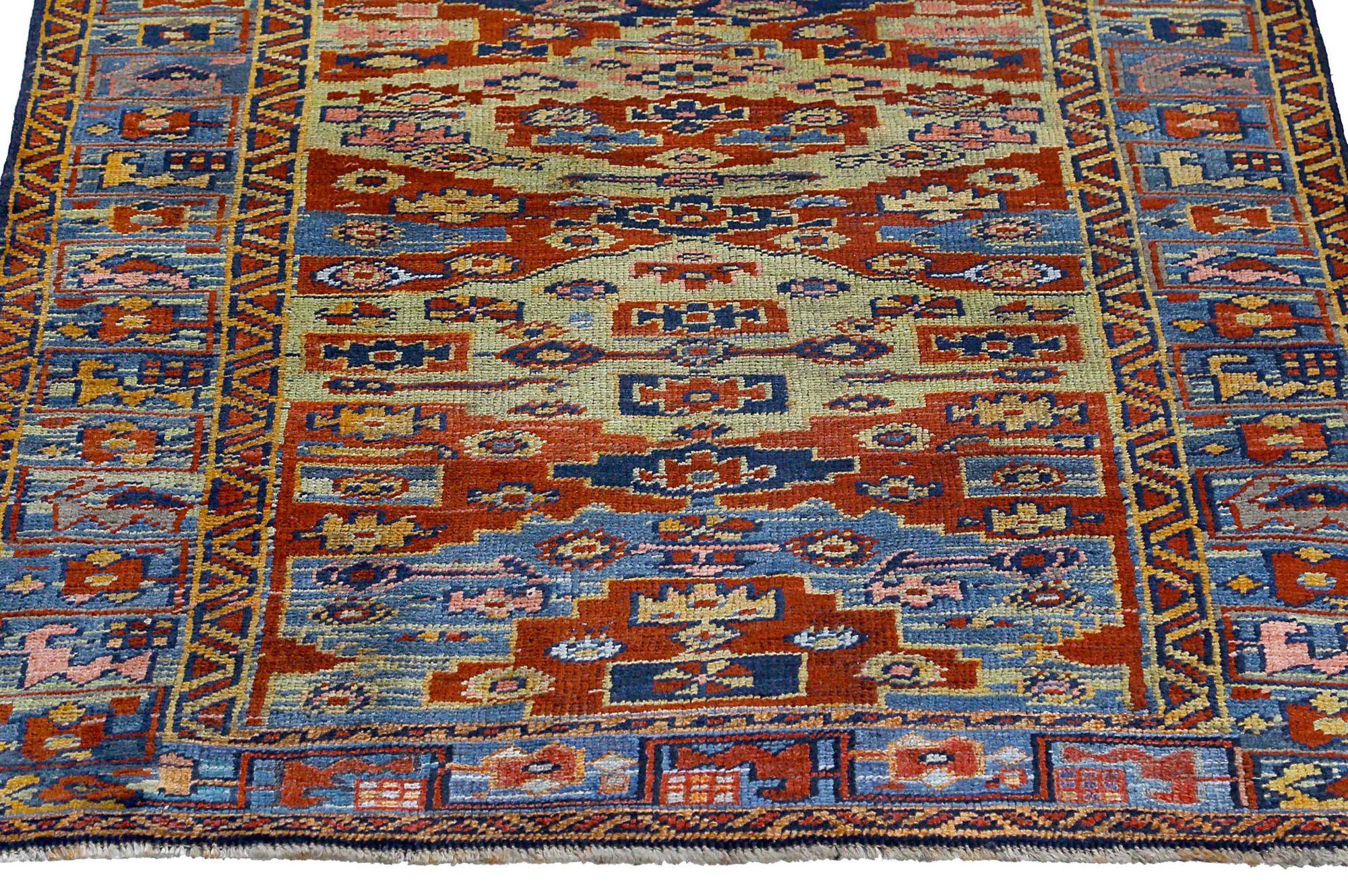 Persischer Bijar Kleiner Teppich - Wolle Blau Rot Design - 97115 (Irakisch) im Angebot
