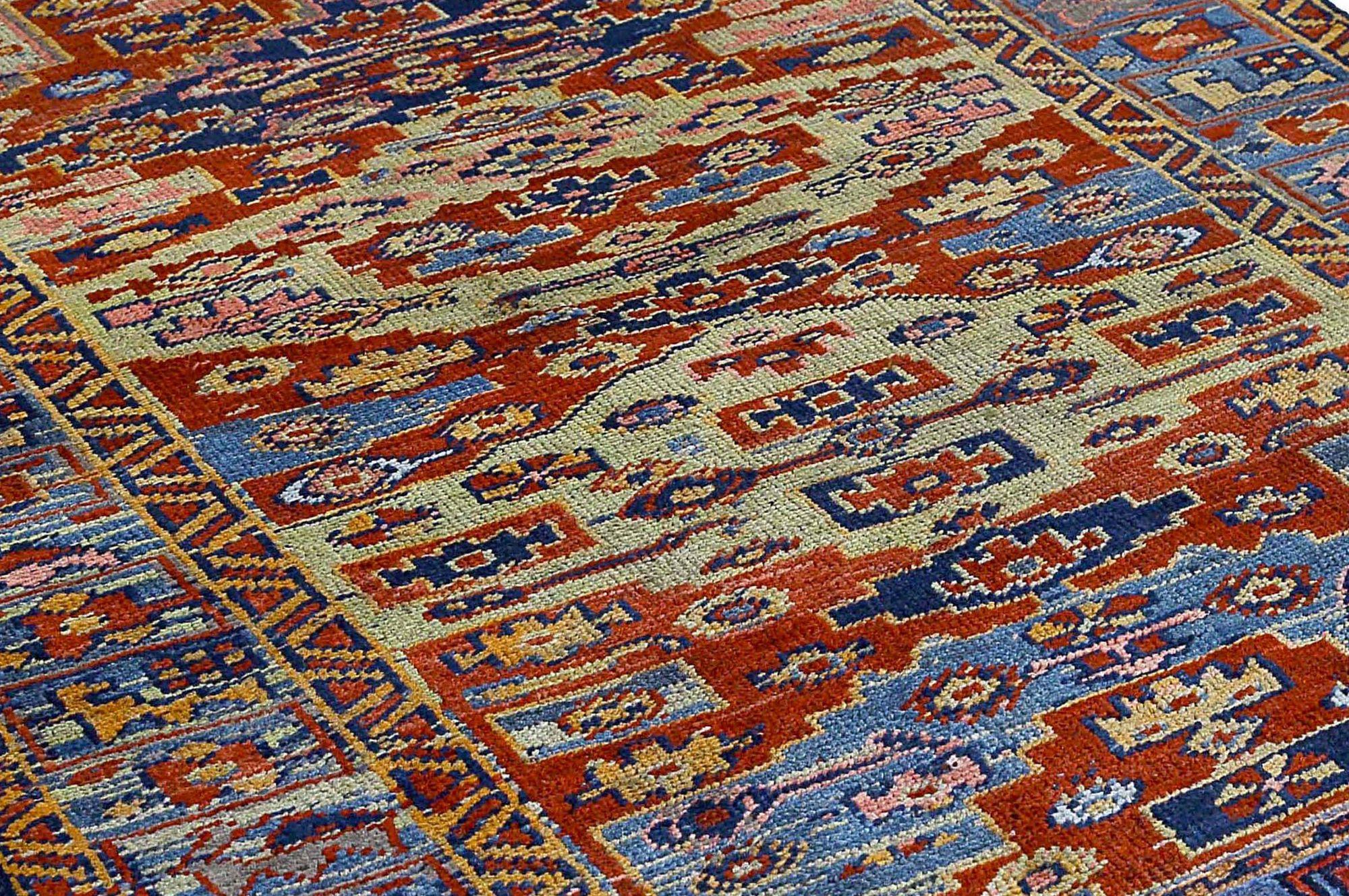 Persischer Bijar Kleiner Teppich - Wolle Blau Rot Design - 97115 im Zustand „Hervorragend“ im Angebot in Dallas, TX