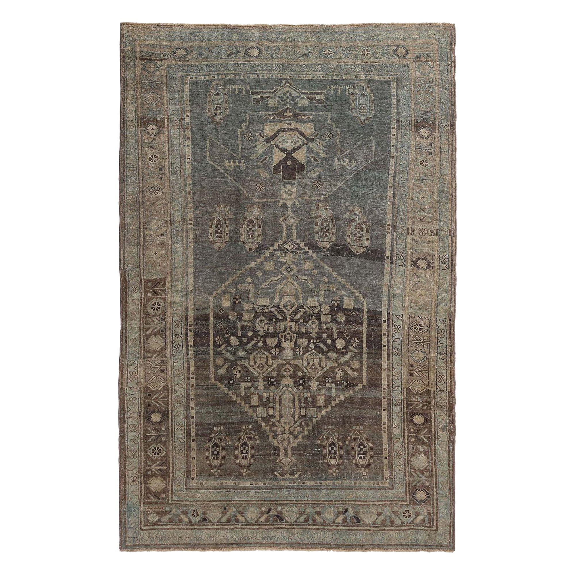 Persian Bijar Small Rug - Wool Brown Design - 97646 For Sale