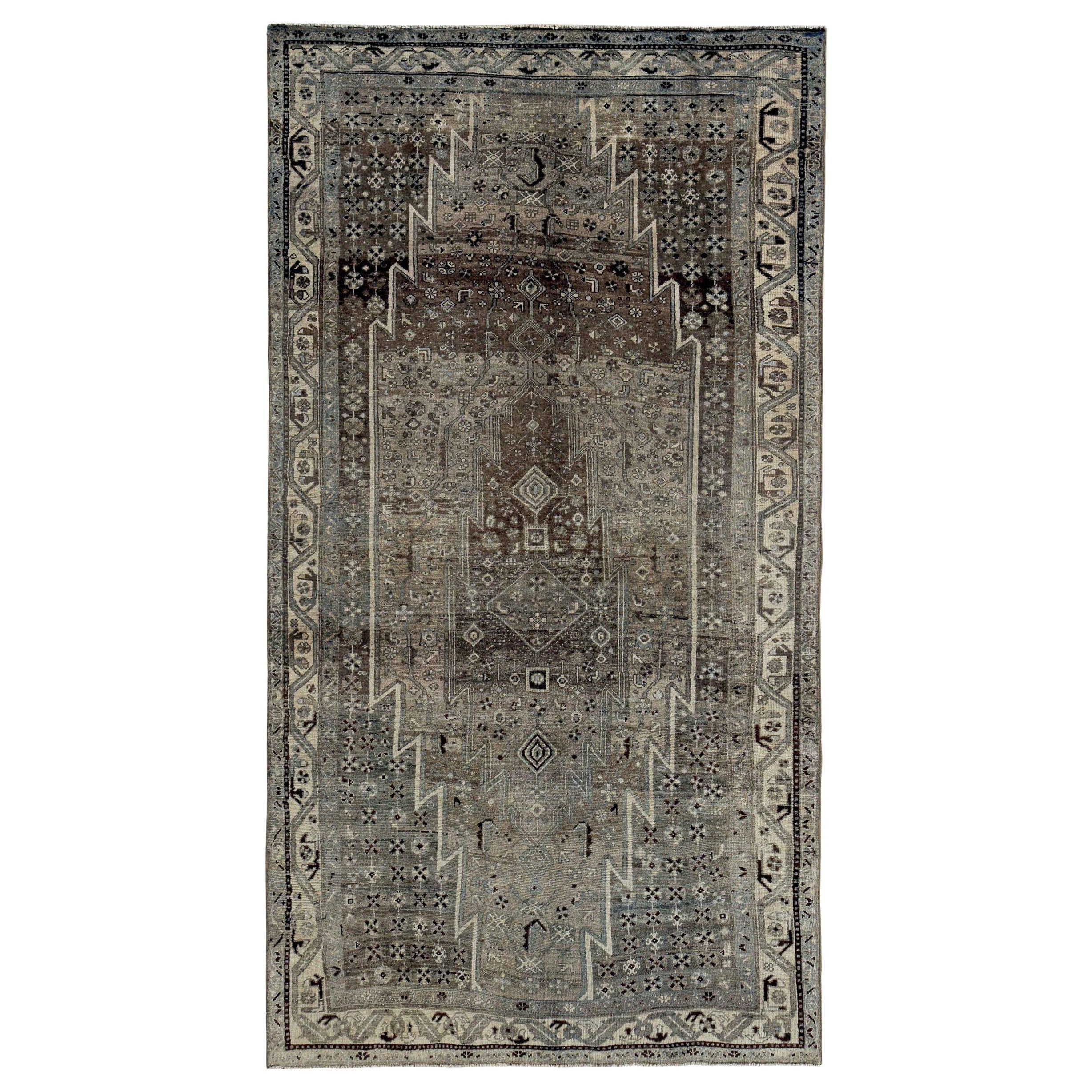 Persischer Bijar Small Teppich - Wolle Braun Grau Elfenbein Design - 89653
