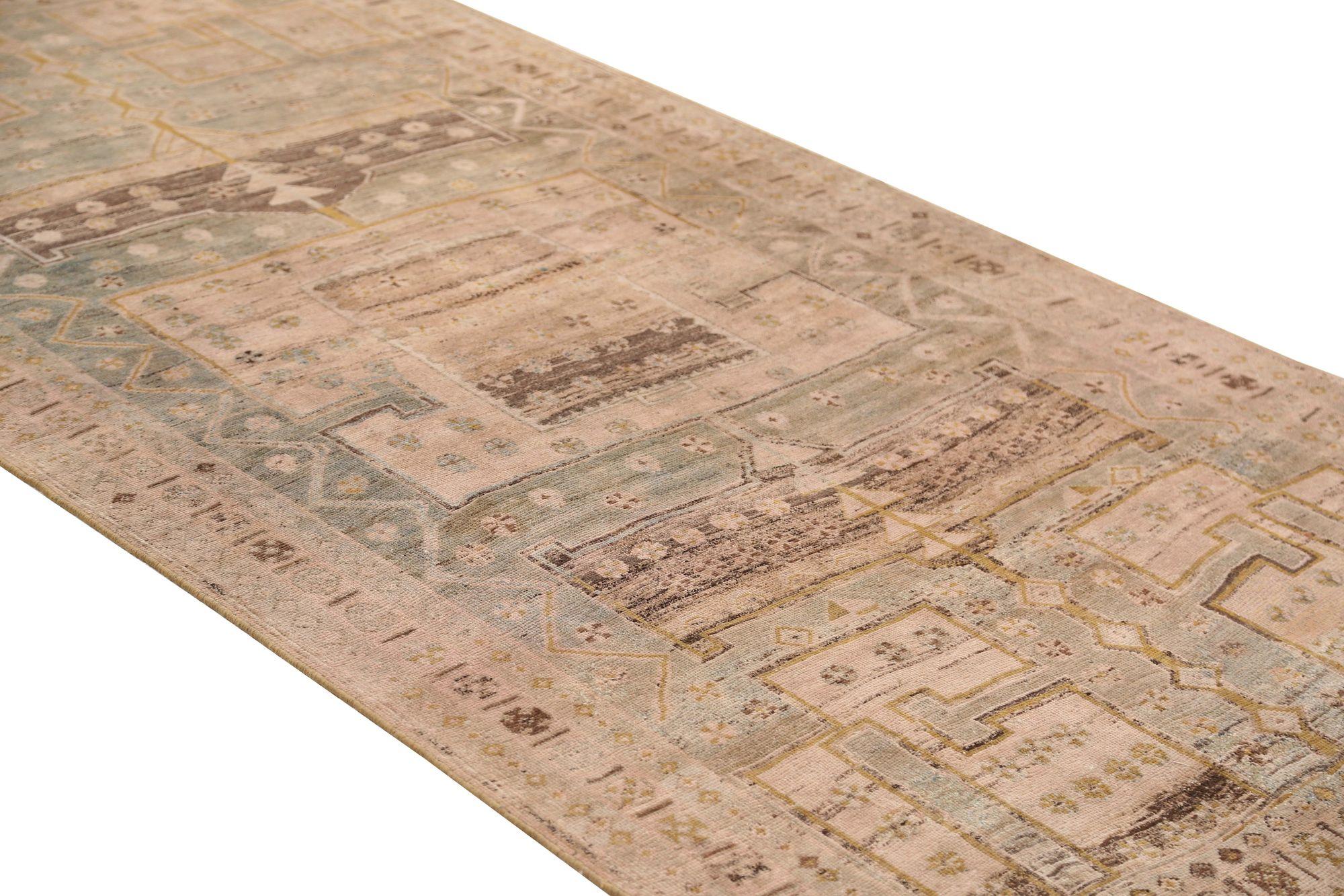 Iraqi Persian Bijar Small Rug - Wool Brown Ivory Light Blue Yellow - 97742 For Sale