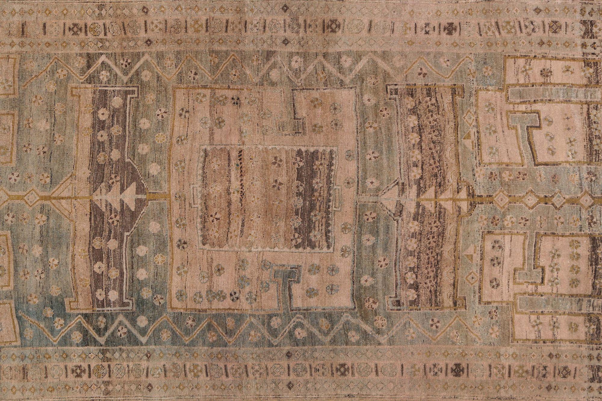20th Century Persian Bijar Small Rug - Wool Brown Ivory Light Blue Yellow - 97742 For Sale