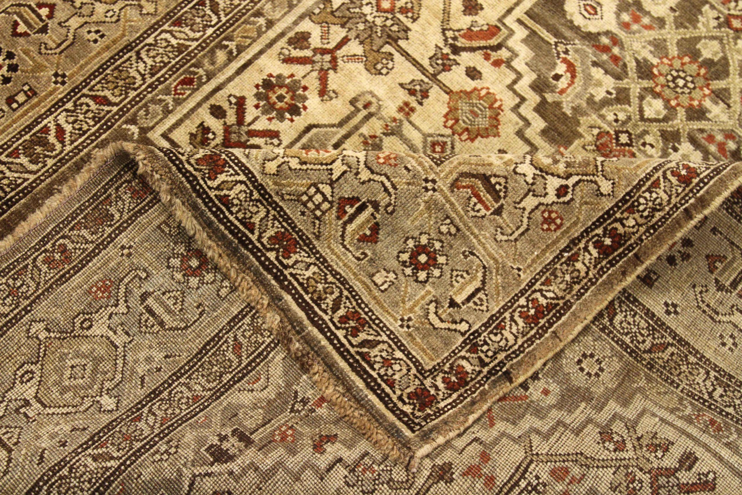 Persischer Bijar Small Teppich - Wolle Braun Elfenbein Rot Taupe Design - 75917 (Irakisch) im Angebot