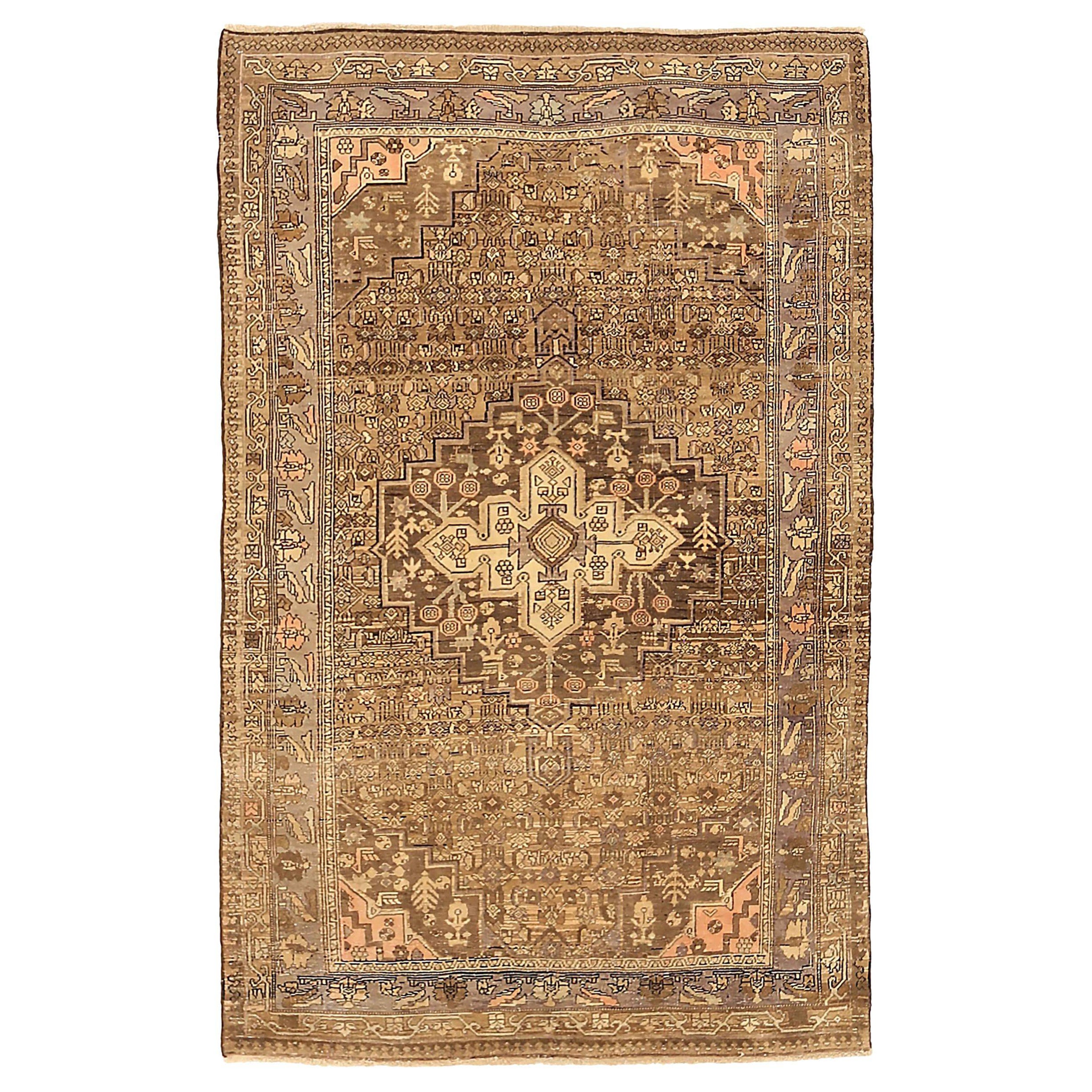 Persischer Bijar Small Teppich - Wolle Braun Elfenbein Gelb Design - 89646 im Angebot