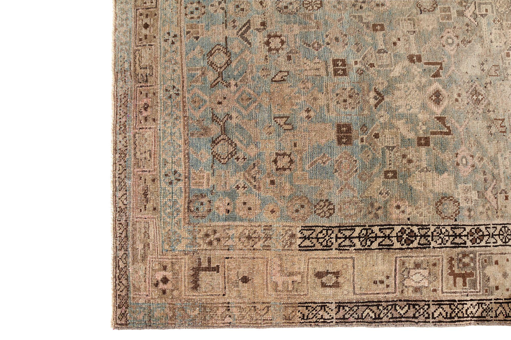 Iracheno Tappeto persiano Bijar Small - Lana Marrone Azzurro Taupe Design - 97672 in vendita