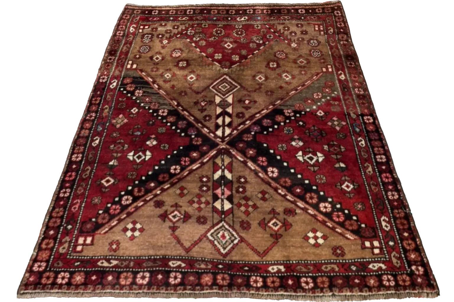Tribal Persian Bijar Small Rug - Wool Brown Red Design - 96667 For Sale
