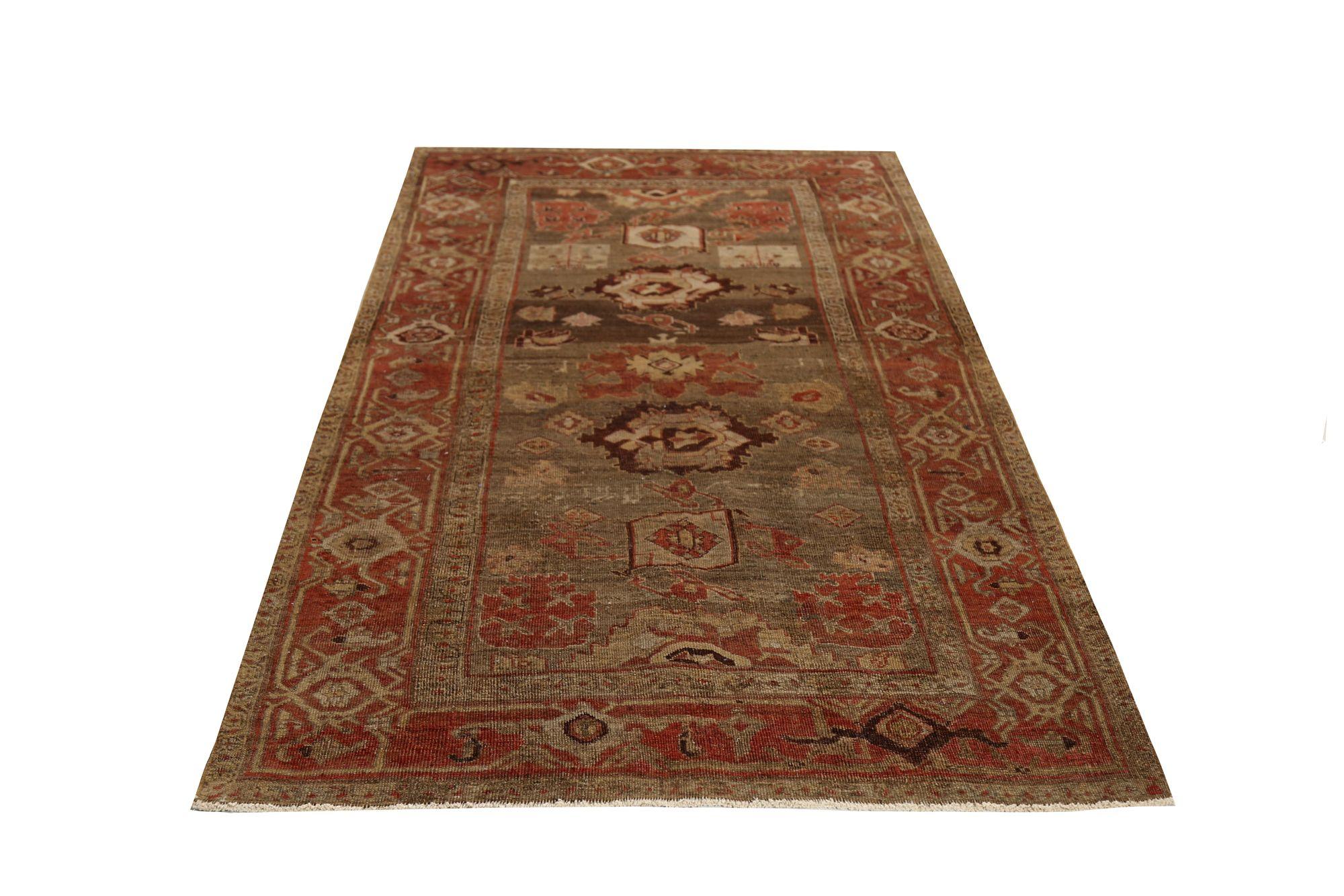 Persischer Bijar Small Teppich - Wolle Braun Rot Design - 96857 im Zustand „Hervorragend“ im Angebot in Dallas, TX