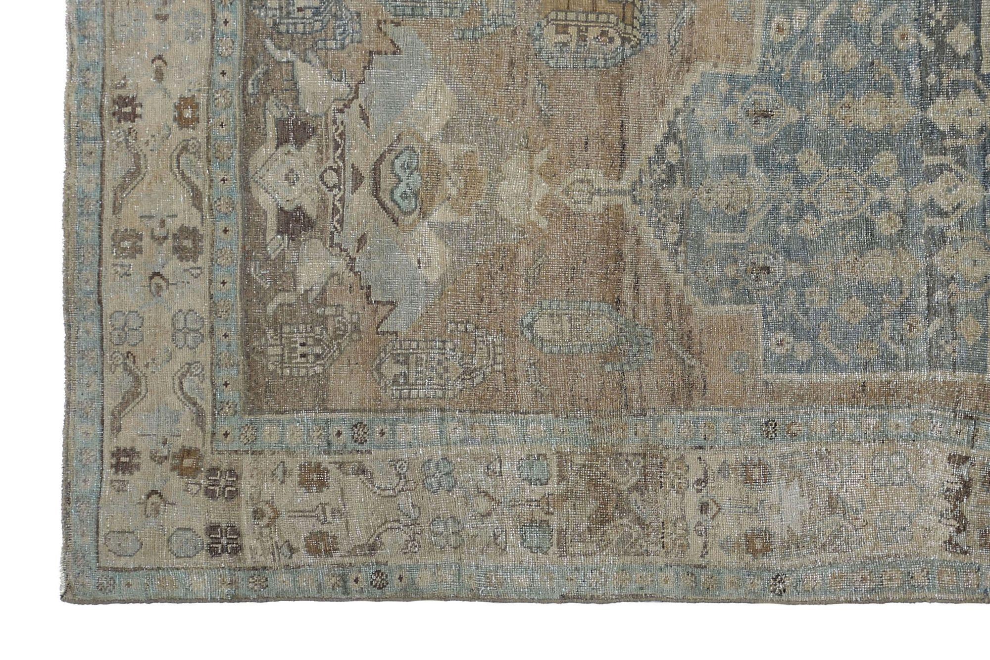 Persischer Bijar Kleiner Teppich aus Wolle in Marineblau und Taupe mit Muster - 97631 (Irakisch) im Angebot