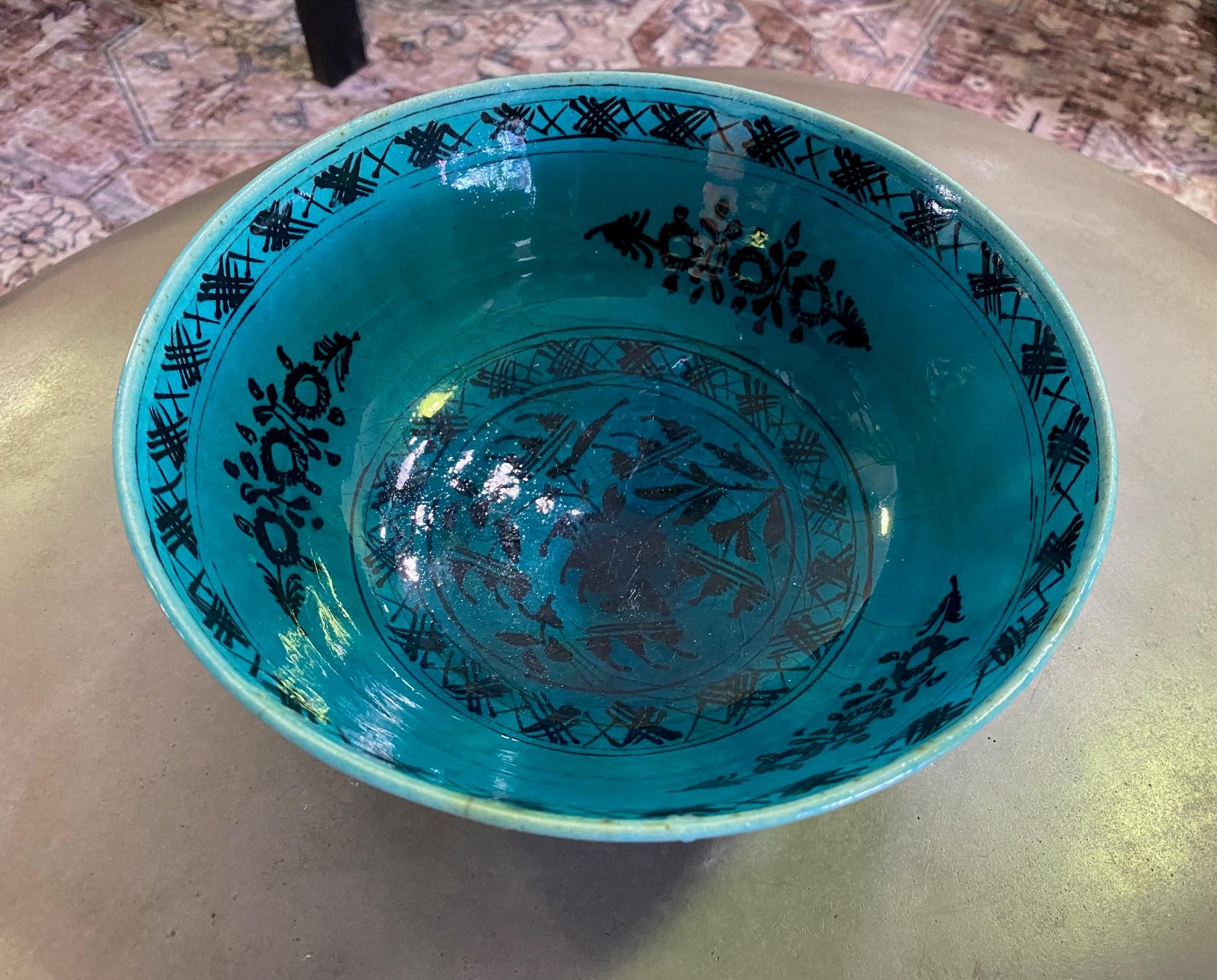 large blue pottery bowl