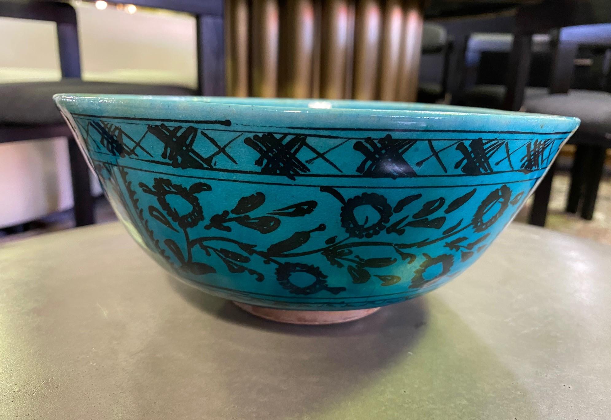 Persian Blue Glazed Large Pottery Ceramic Footed Bowl, 19th-20th Century 1