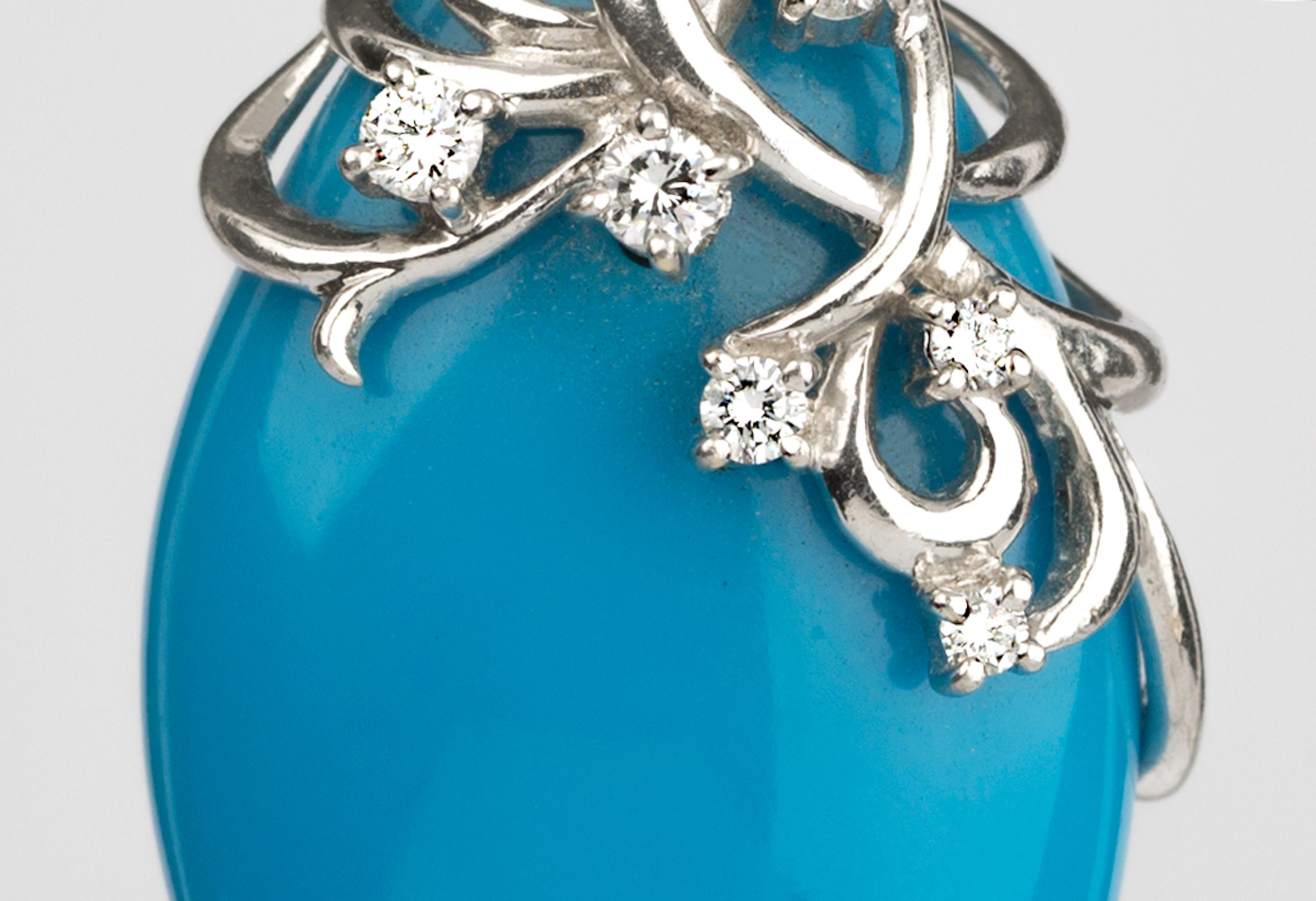 Persisch Blau Robin's Egg Blau Türkis Diamant Platin Halskette (Brillantschliff) im Angebot