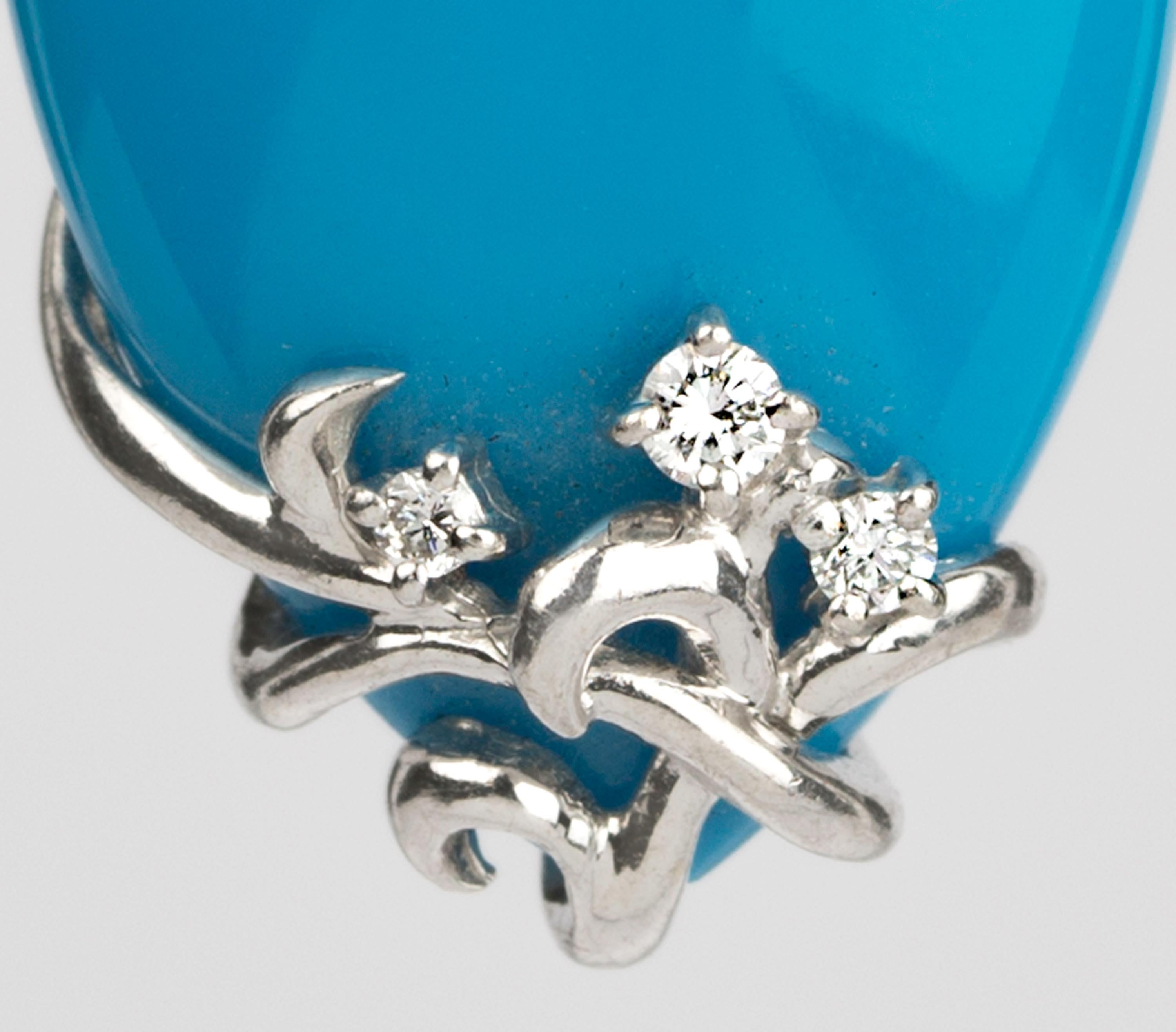 Brilliant Cut Persian Blue Robin’s Egg Blue Turquoise Diamond Platinum Necklace