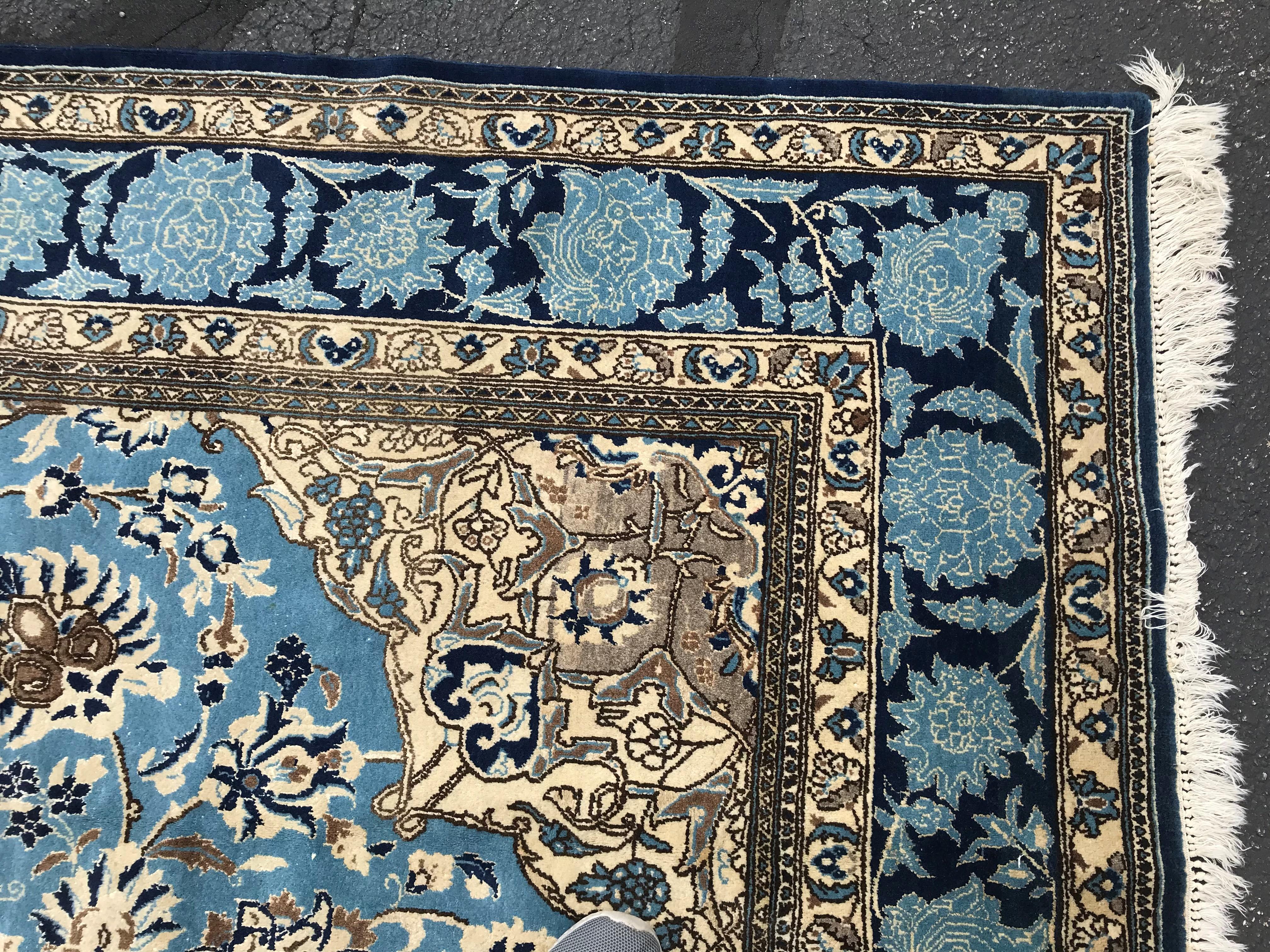 Asian Persian Blue Room Size Rug with Central Medallion, circa 1930s