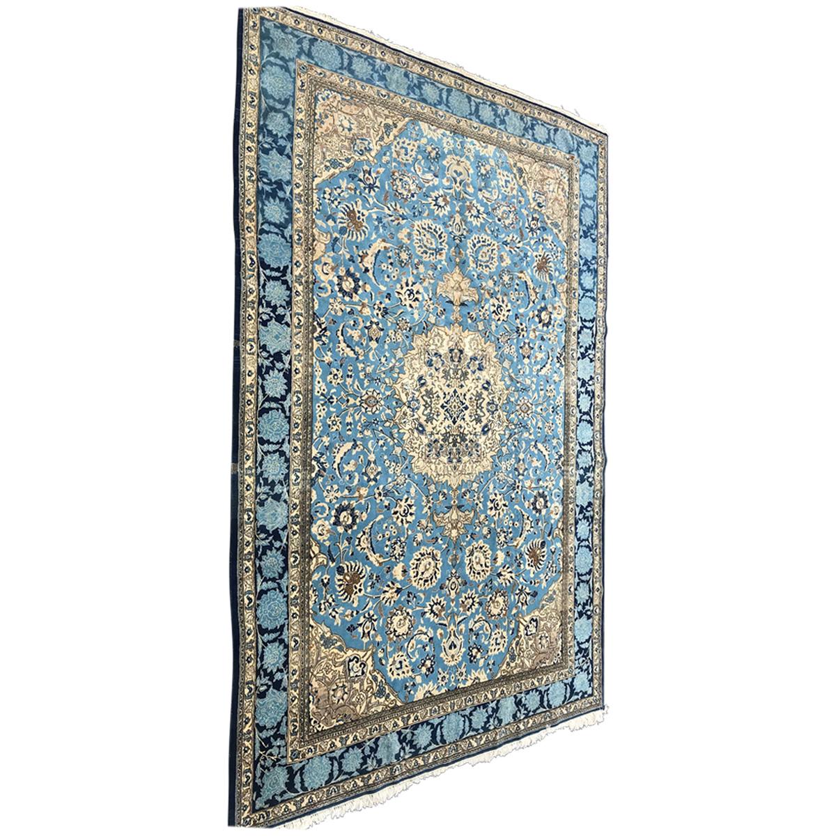 Persian Blue Room Size Rug with Central Medallion, circa 1930s