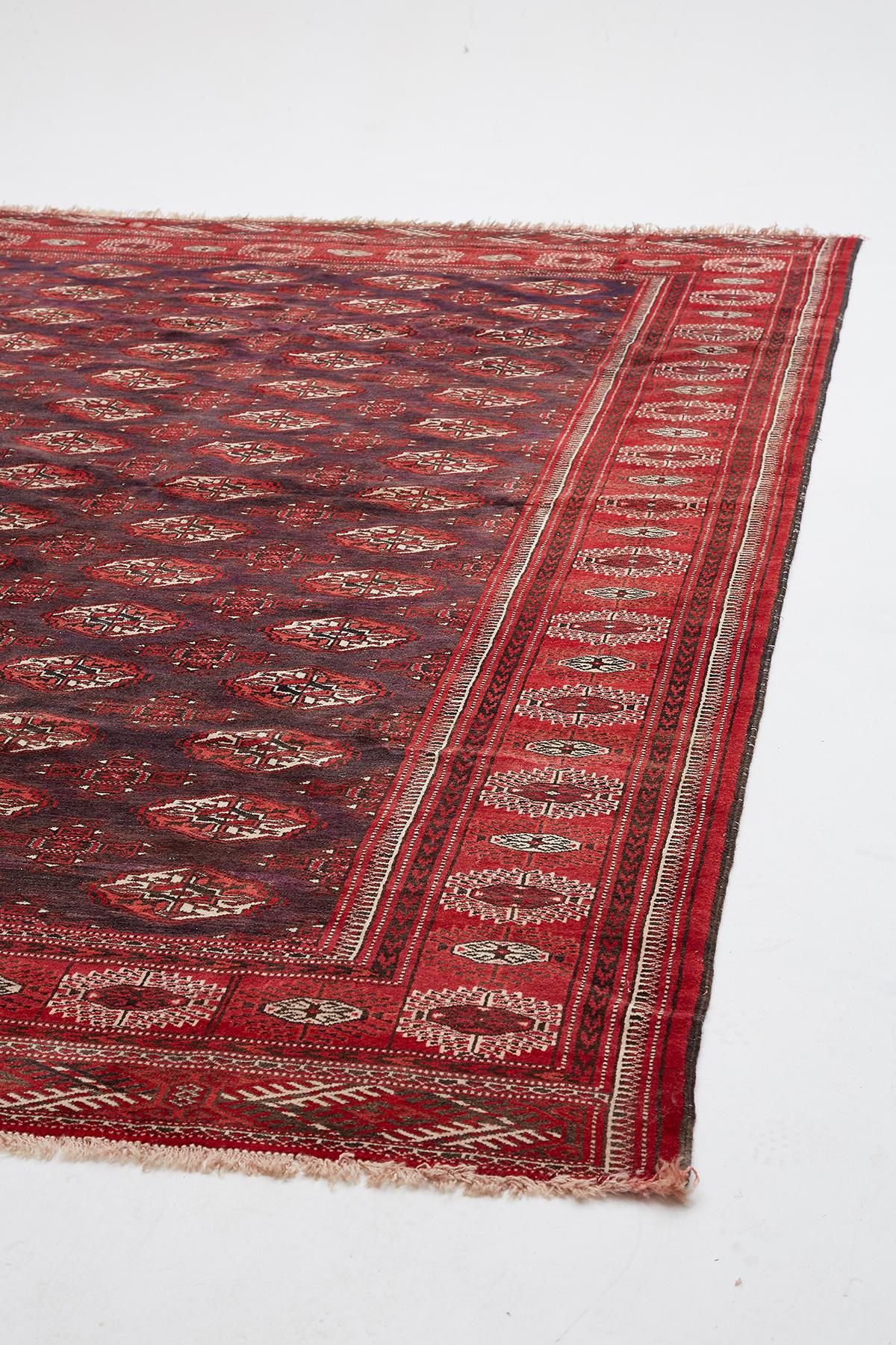 Hand-Knotted Persian Bokhara Turkoman Handwoven Rug