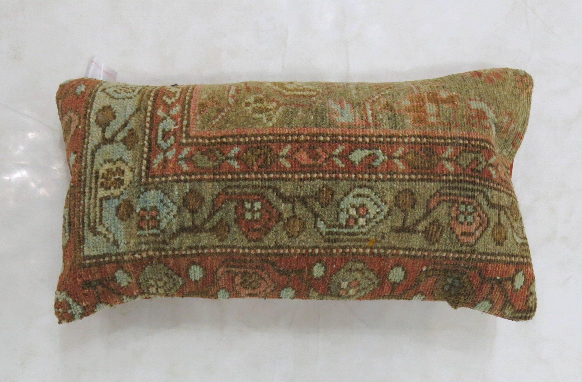 Malayer Persian Bolster Rug Pillow in Caramel Brown Terracotta Accents