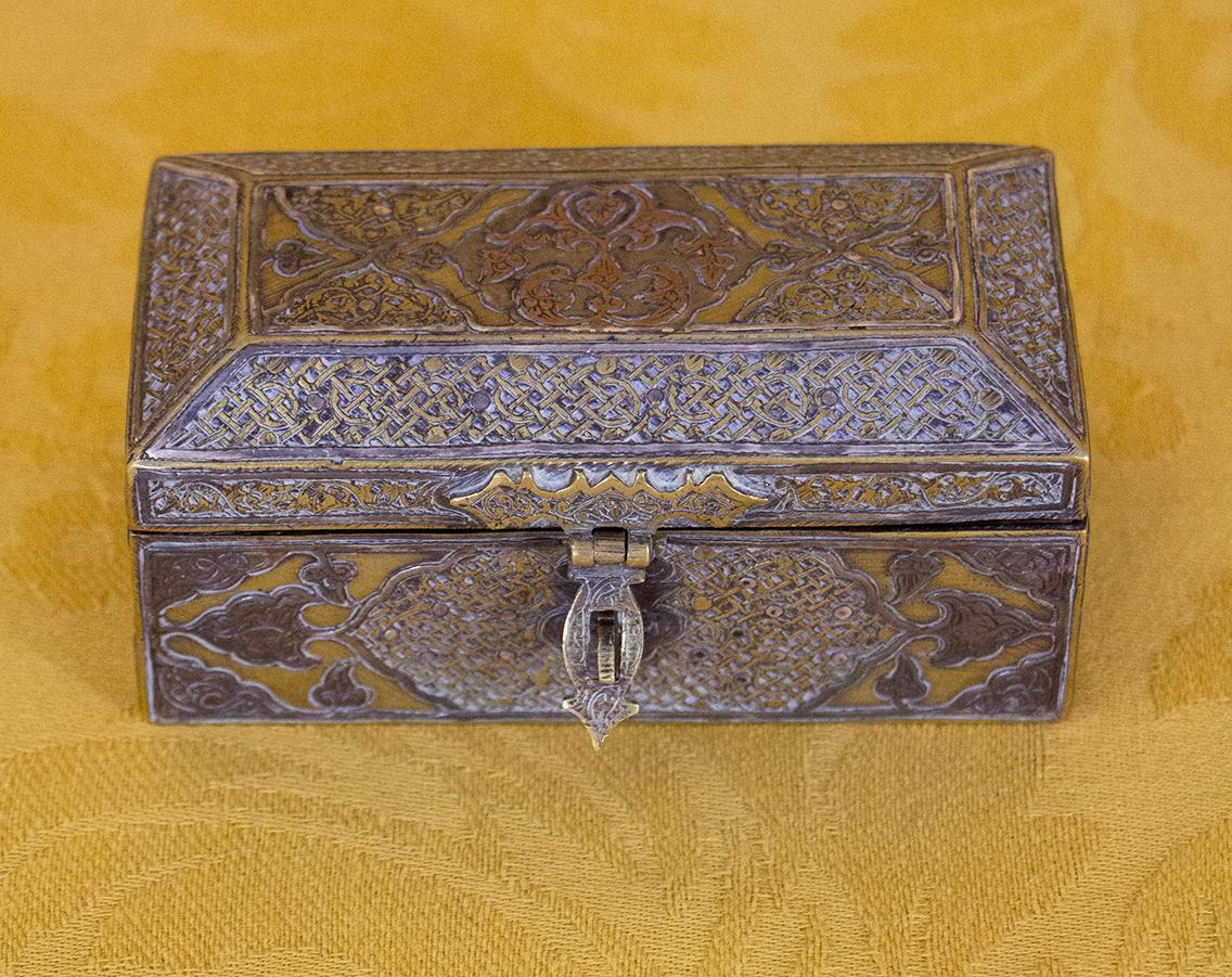 18th Century Persian Box in Brass and Silver with Calligraphy, circa 1800