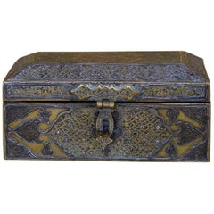 Antique Persian Box in Brass and Silver with Calligraphy, circa 1800