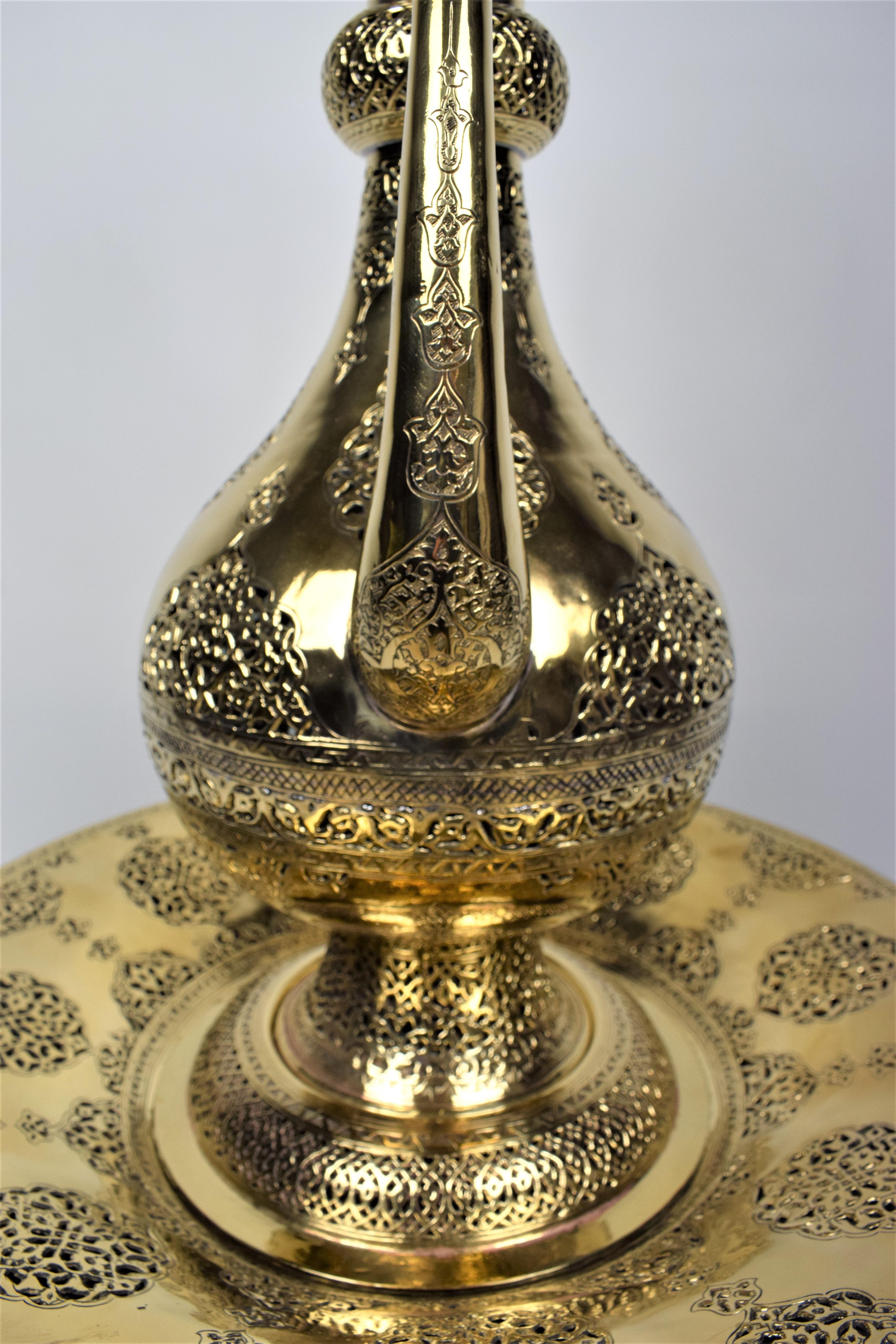 Metalwork Persian Brass Cutwork Ewer and Basin Set, Early 20th Century For Sale