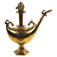 Persian Brass Ewer With Silver Inlay Calligraphy, Mid 19th Century