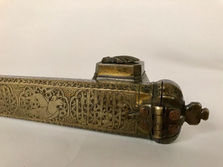Persian Brass Qalamdan with Arabic Calligraphy, Inkwell ...
