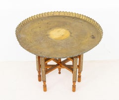 Persian Brass Tray Top Folding Wood Table