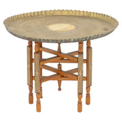 Persian Brass Tray Top Folding Wood Table