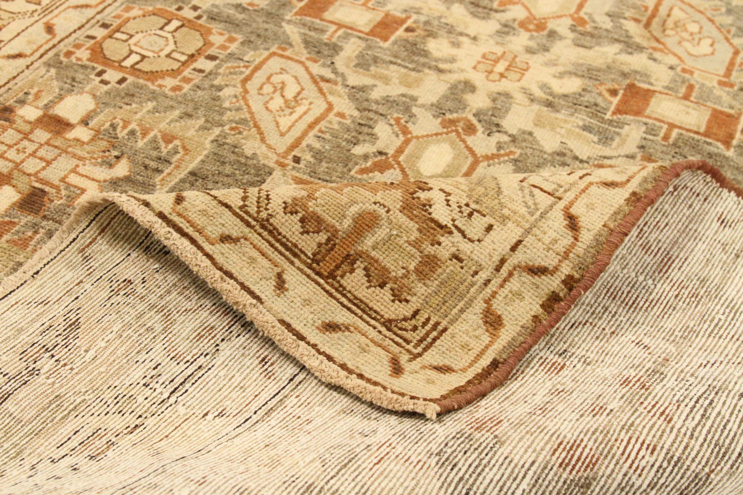 Asian Persian Broojerd Small Rug - Wool Green Ivory Orange Design - 75677 For Sale