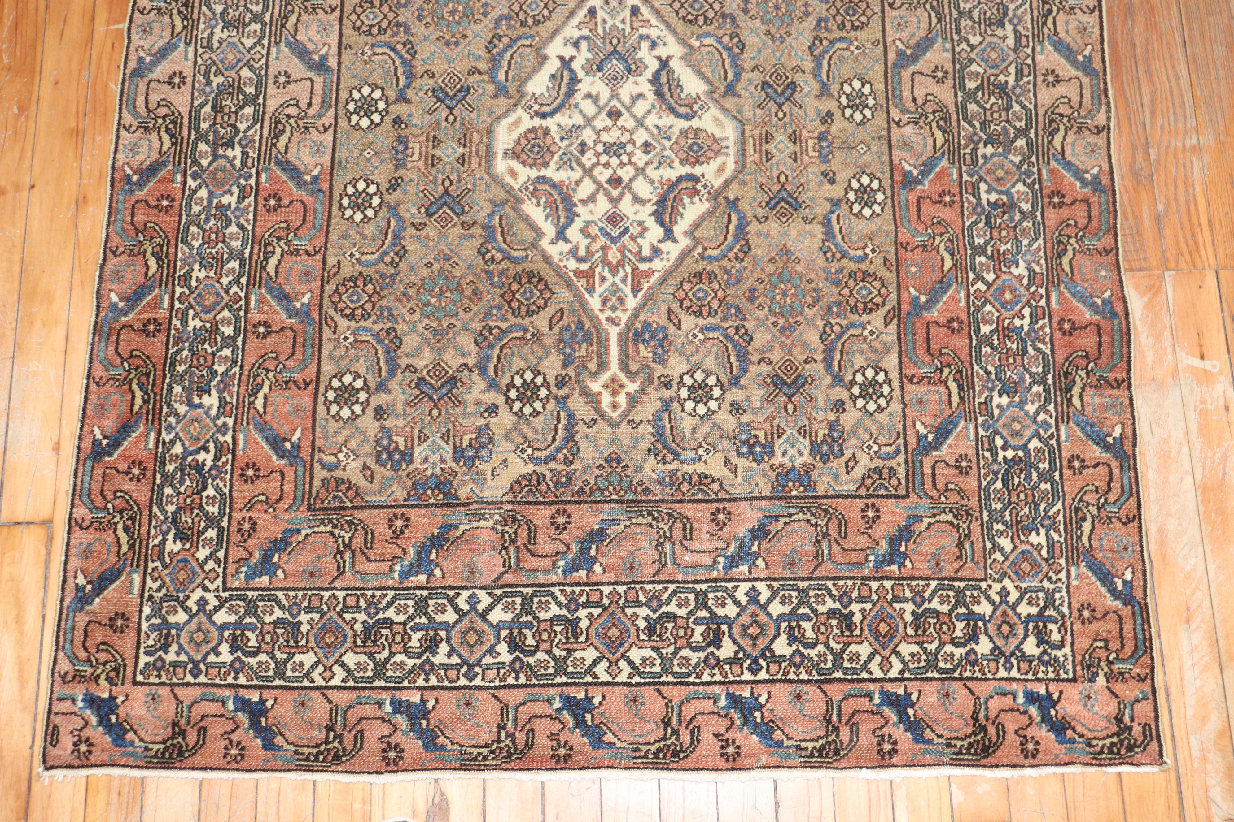 Malayer Persian Brown Bibikabad Senneh Small Square Rug For Sale