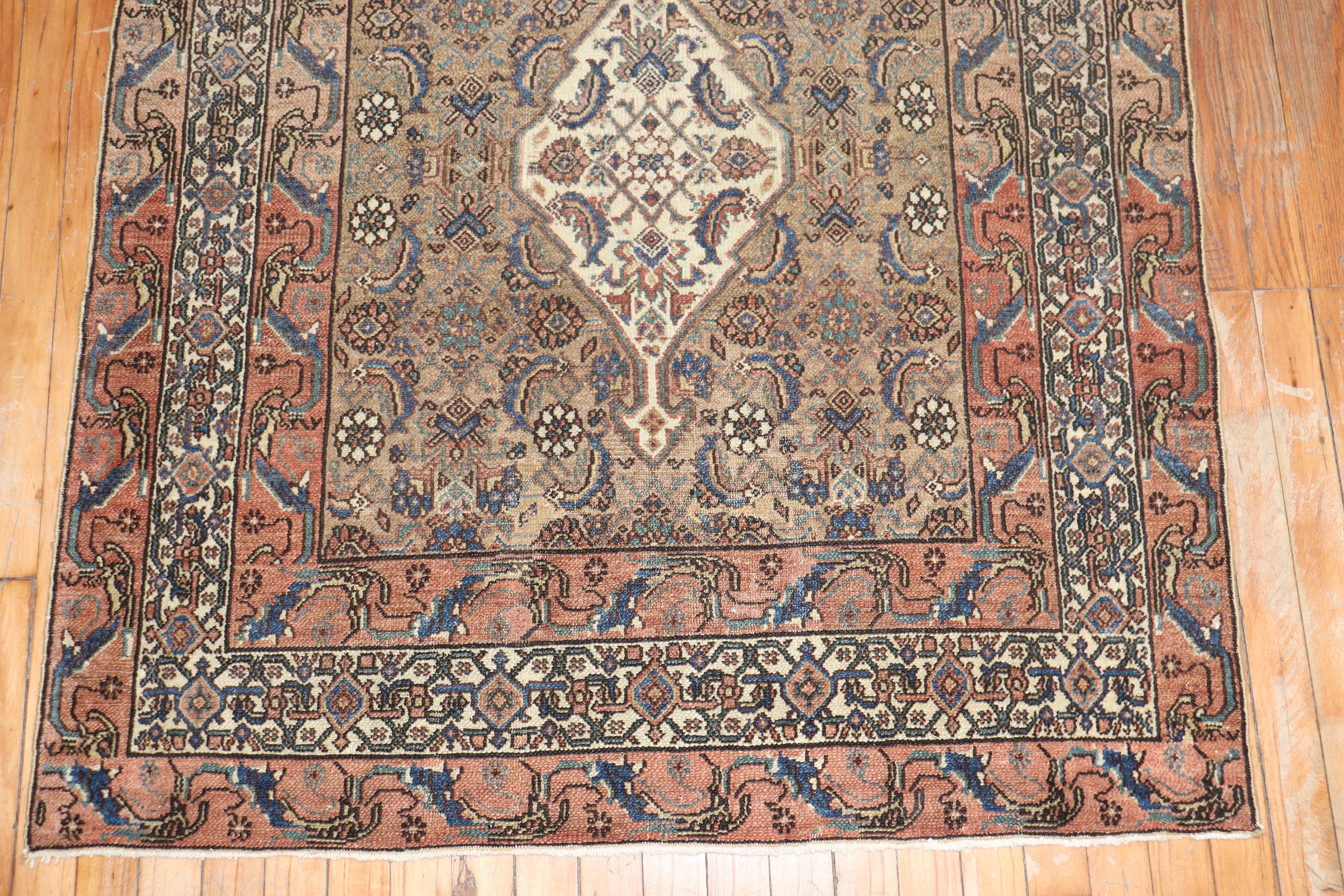 Hand-Knotted Persian Brown Bibikabad Senneh Small Square Rug For Sale