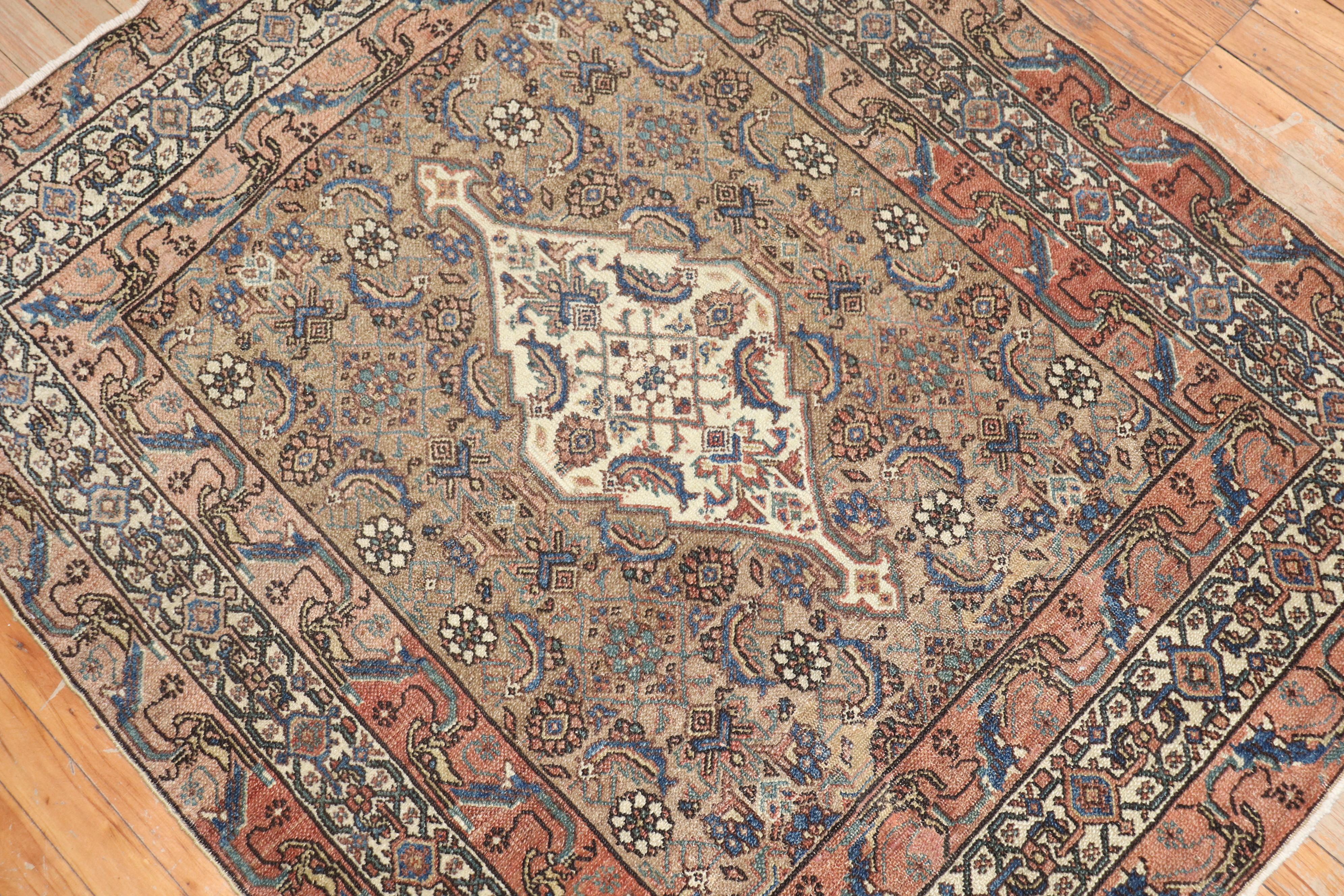 Persian Brown Bibikabad Senneh Small Square Rug In Good Condition For Sale In New York, NY