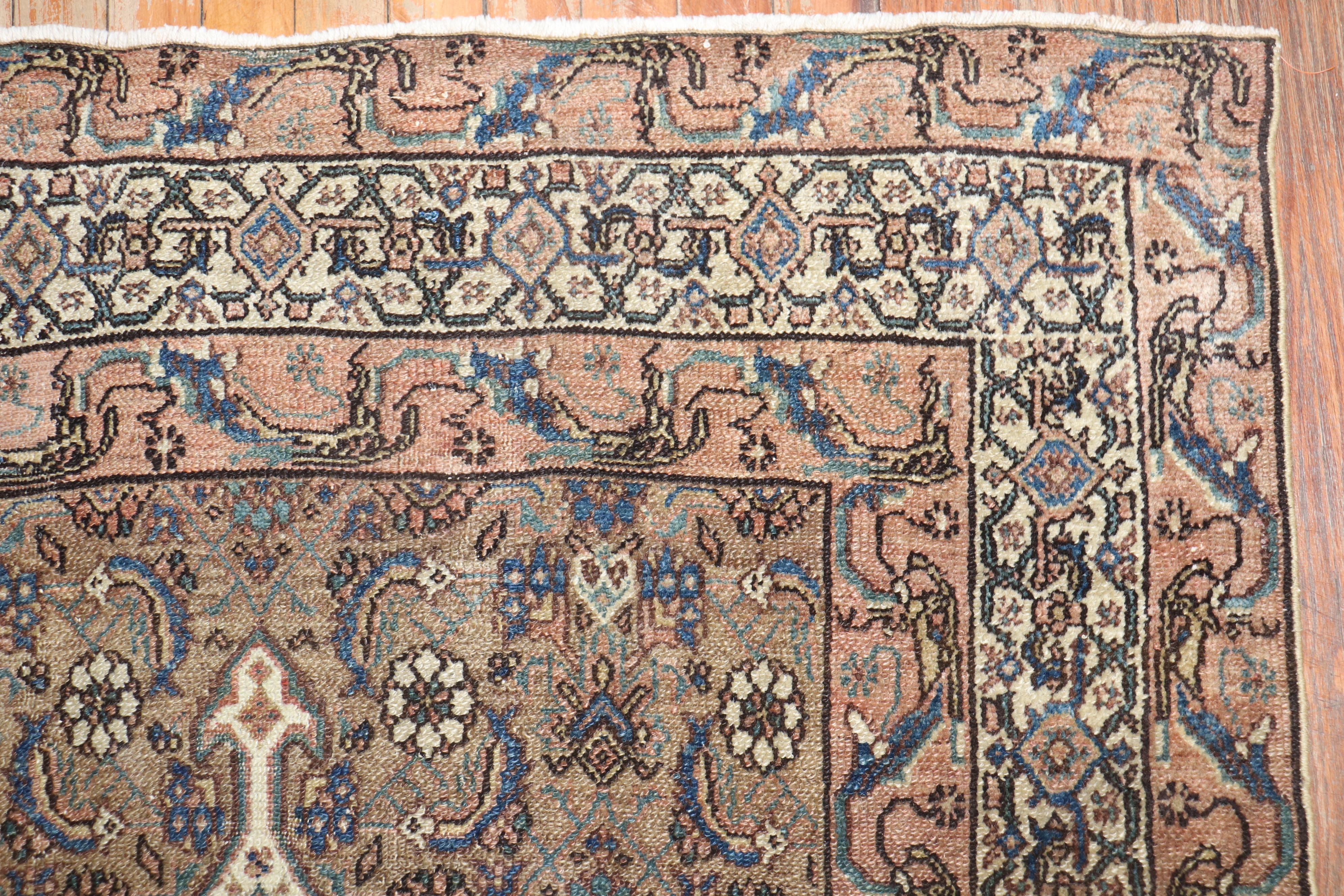 Early 20th Century Persian Brown Bibikabad Senneh Small Square Rug For Sale