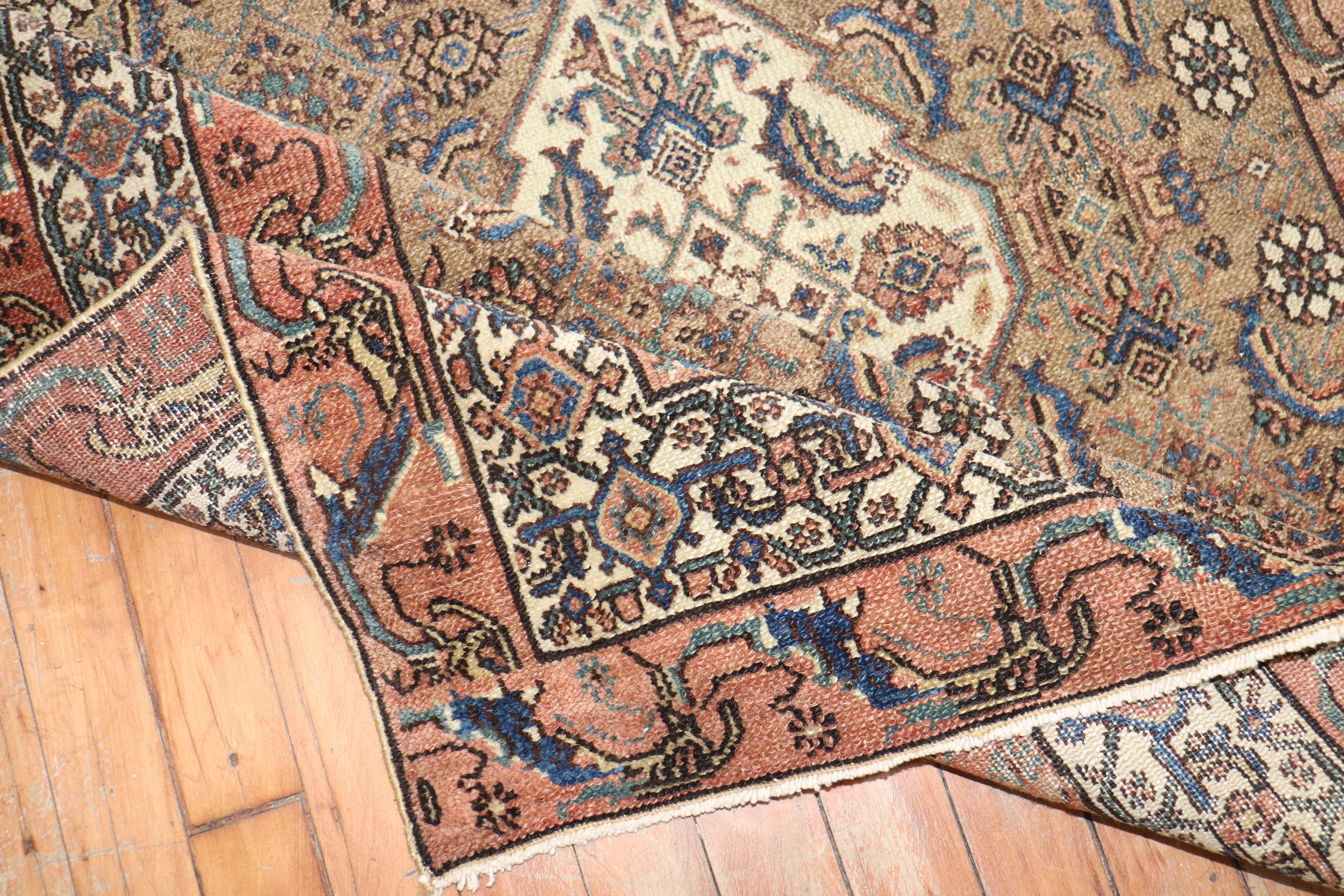 Wool Persian Brown Bibikabad Senneh Small Square Rug For Sale