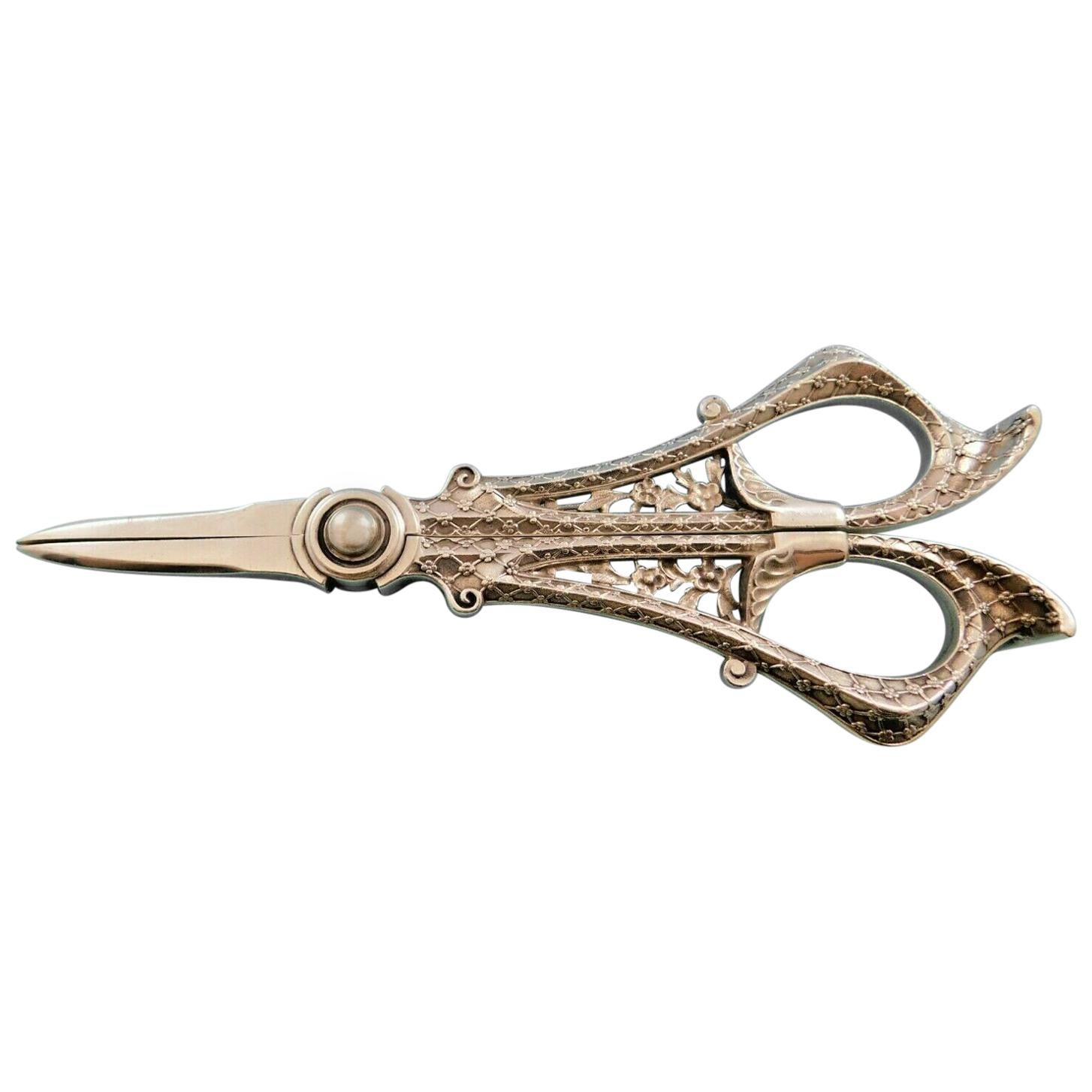 Persian by Tiffany and Co Sterling Silver Grape Shears Pierced Handles Vermeil