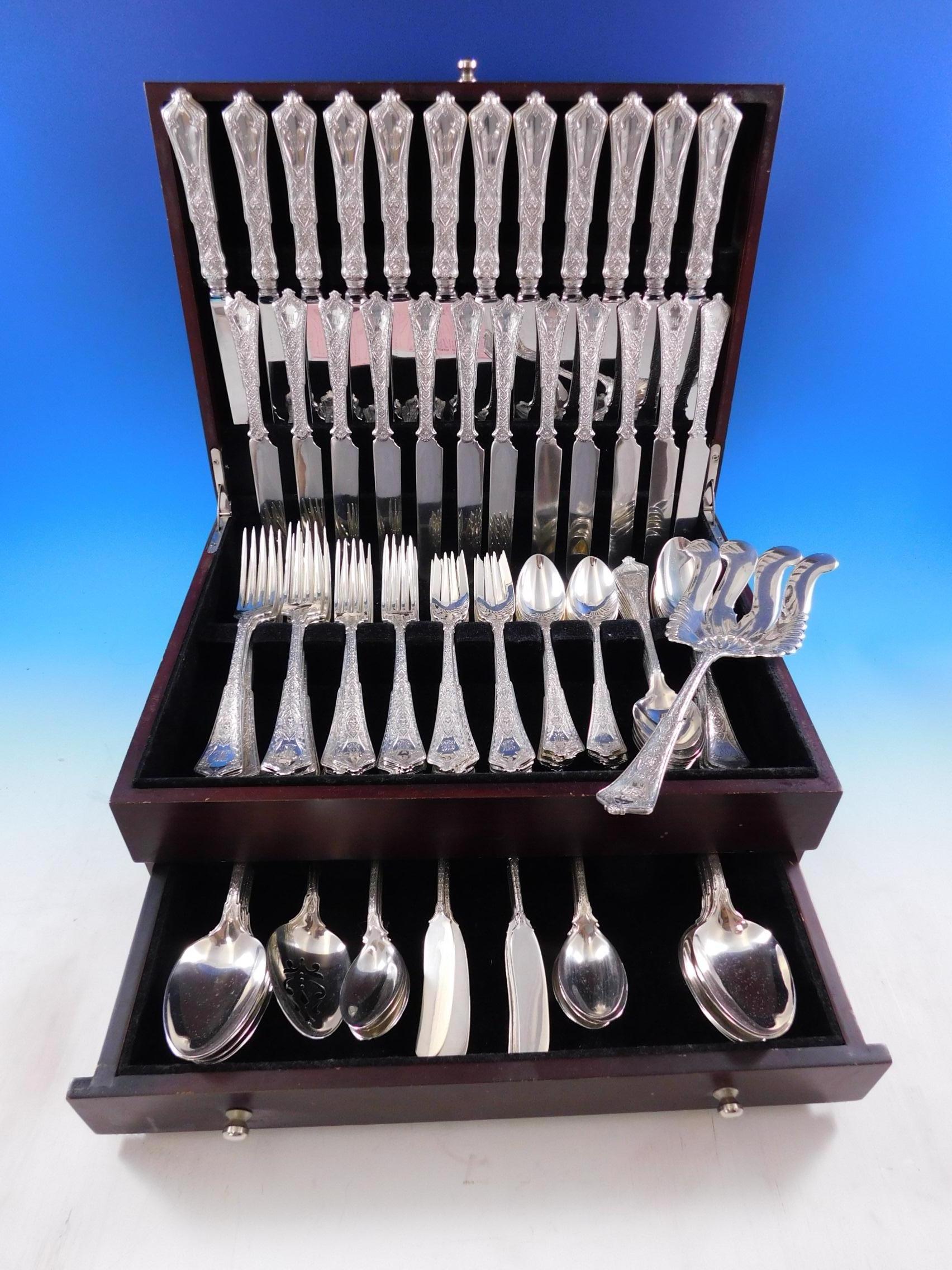 Exquisite Persian by Tiffany & Co. sterling silver flatware set - 122 pieces. This set includes:

12 dinner size knives w/blunt stainless blades, 10 1/8