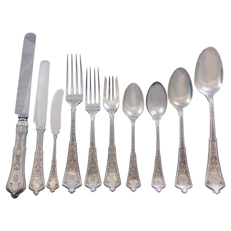 Persian by Tiffany Sterling Silver Silverware Set 12 Service 122 Pcs Dinner  For Sale at 1stDibs | silverware sets for 12