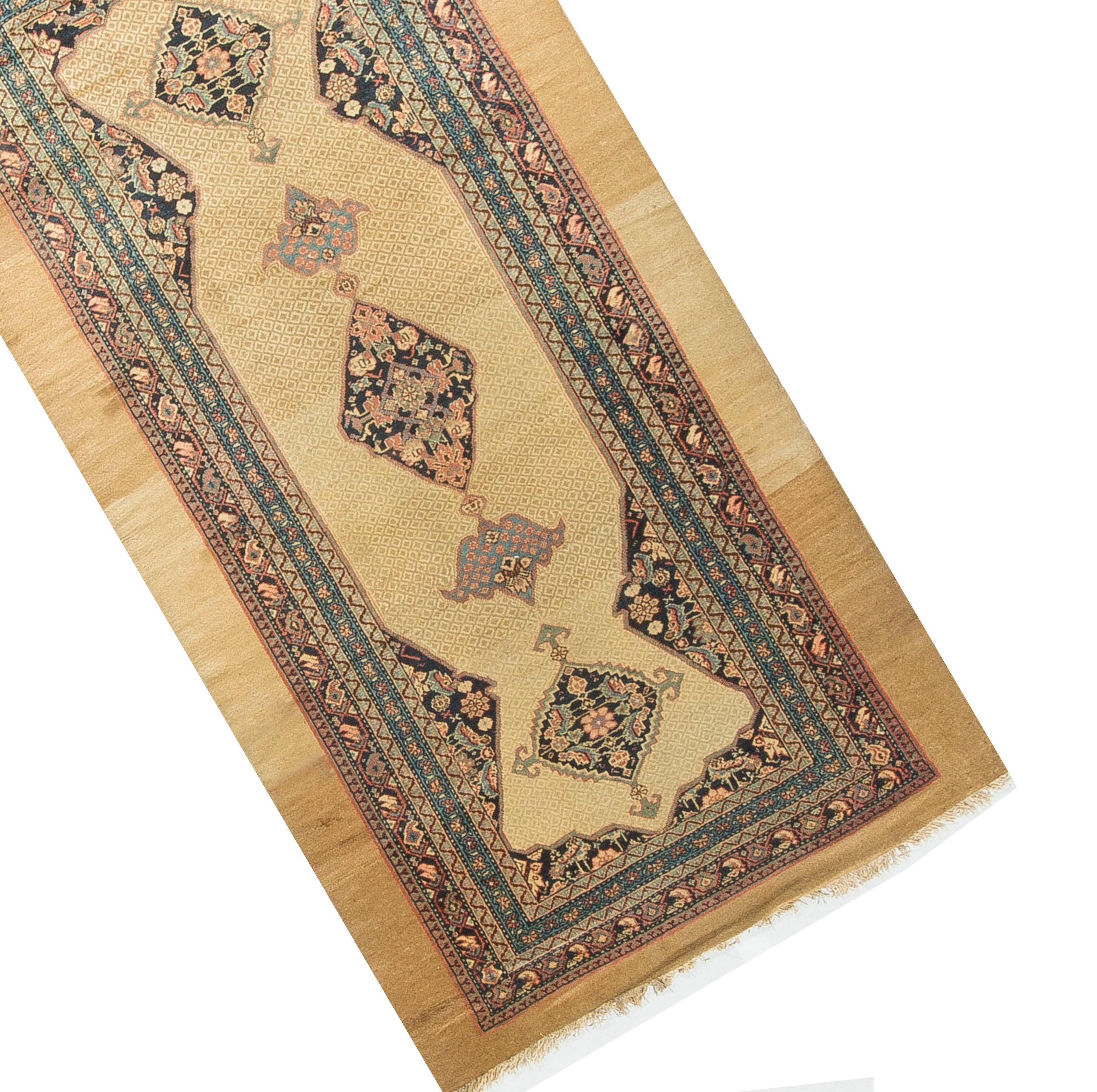 Vintage Persian Camel Hair Runner, circa 1930 4'10 x 9'7.   In Good Condition For Sale In Secaucus, NJ