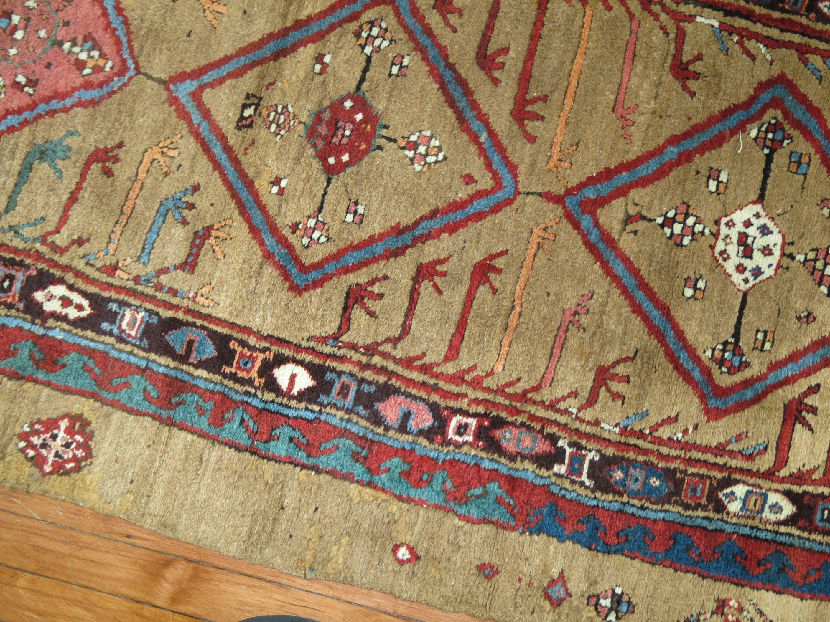 Wool Zabihi Collection Antique Persian Camel Hair Runner For Sale