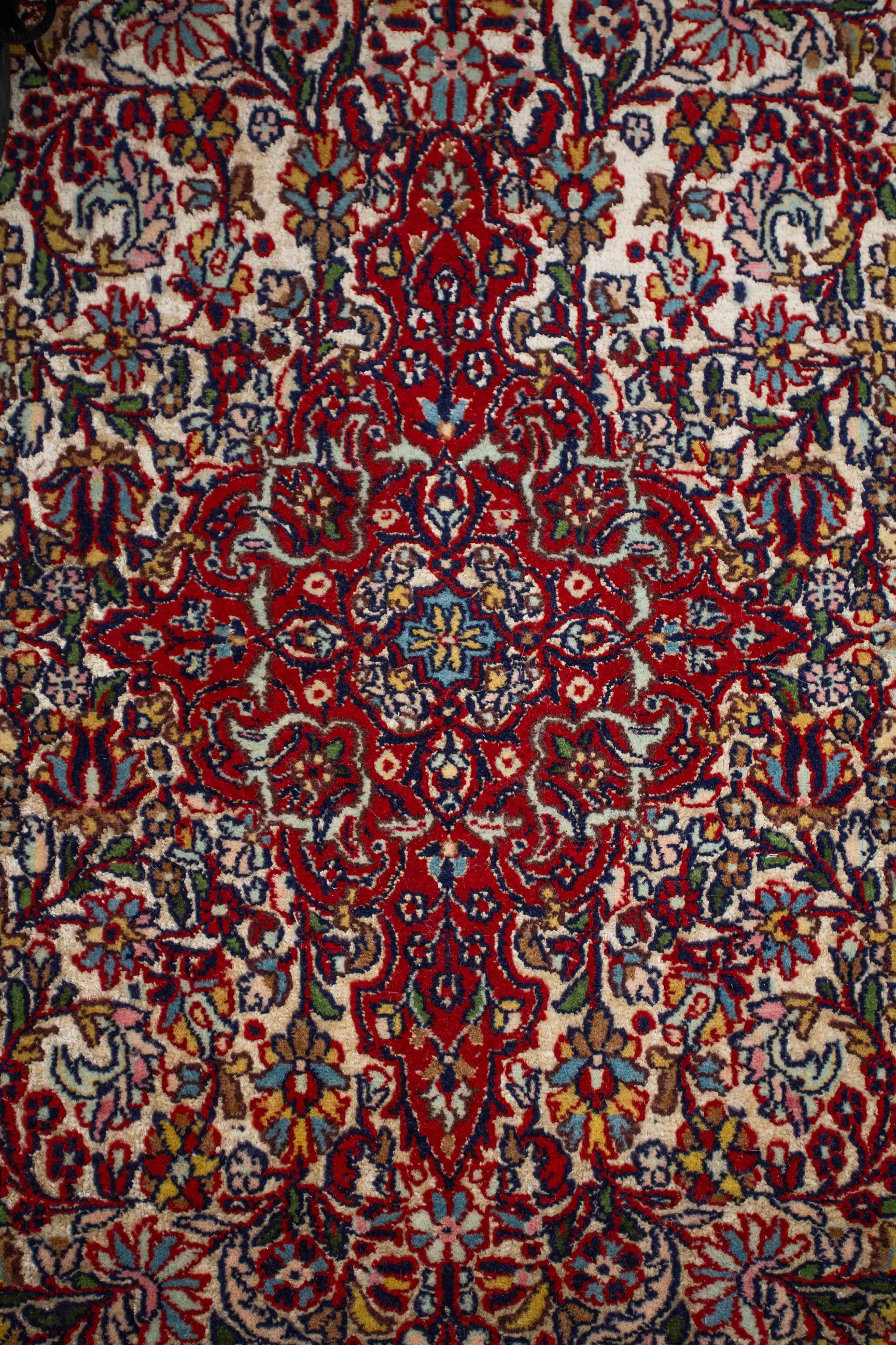 Hand-Knotted Persian carpet Ghoum silk with wool 173 X 95 cm For Sale